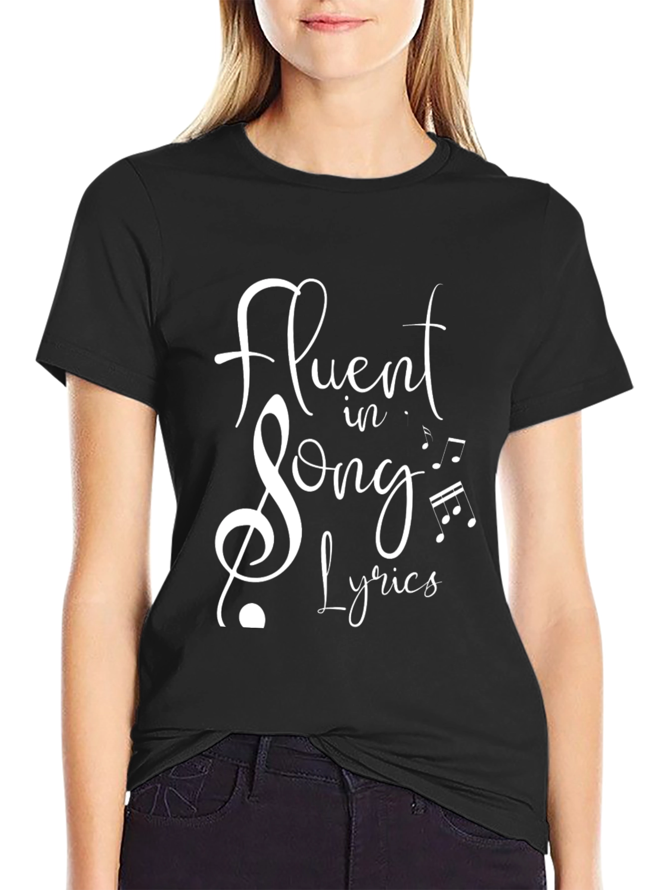 Black Fluent in Song Lyrics Black Graphic Tee view 2