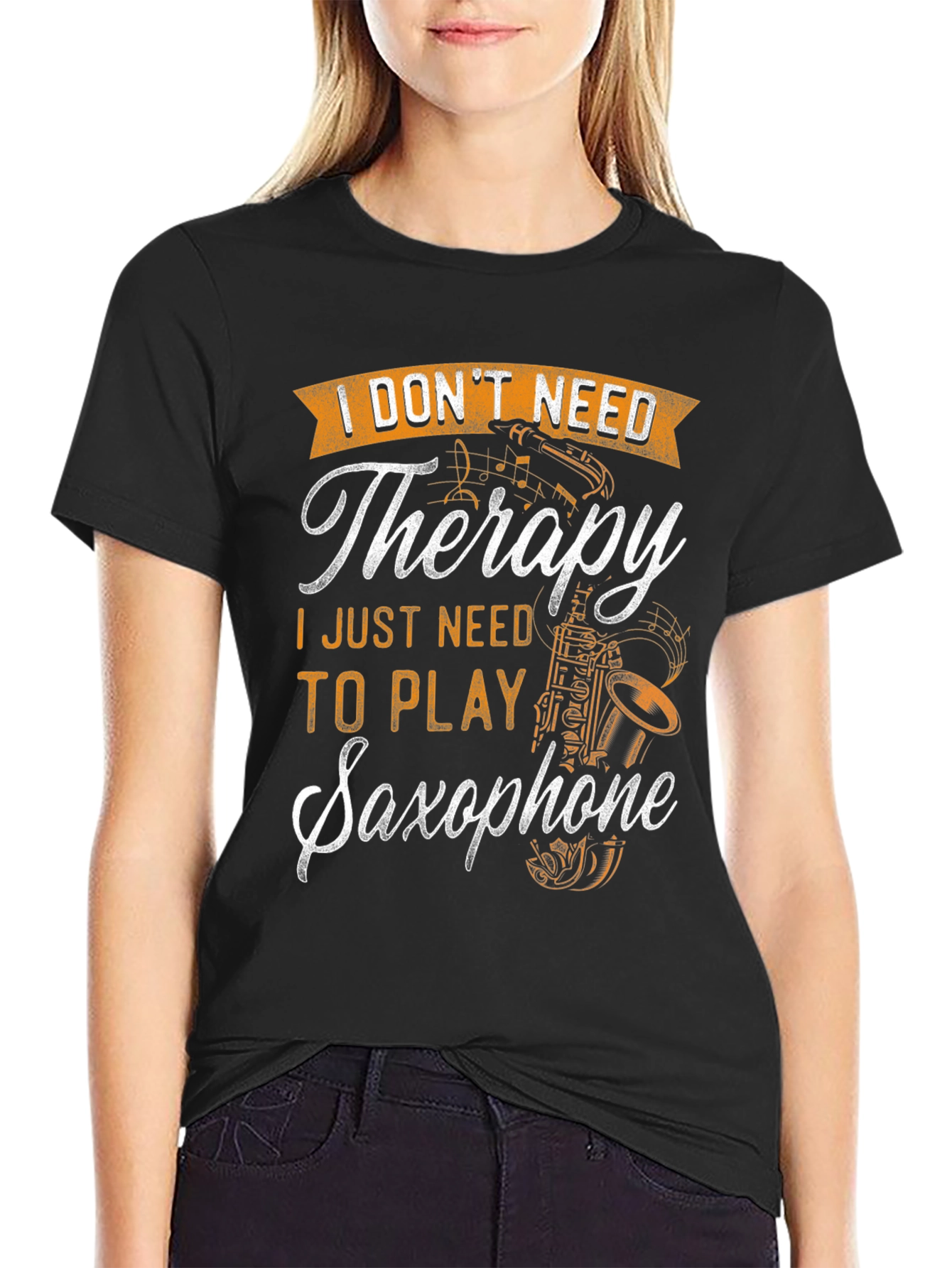 Black Saxophone Therapy T-Shirt view 2