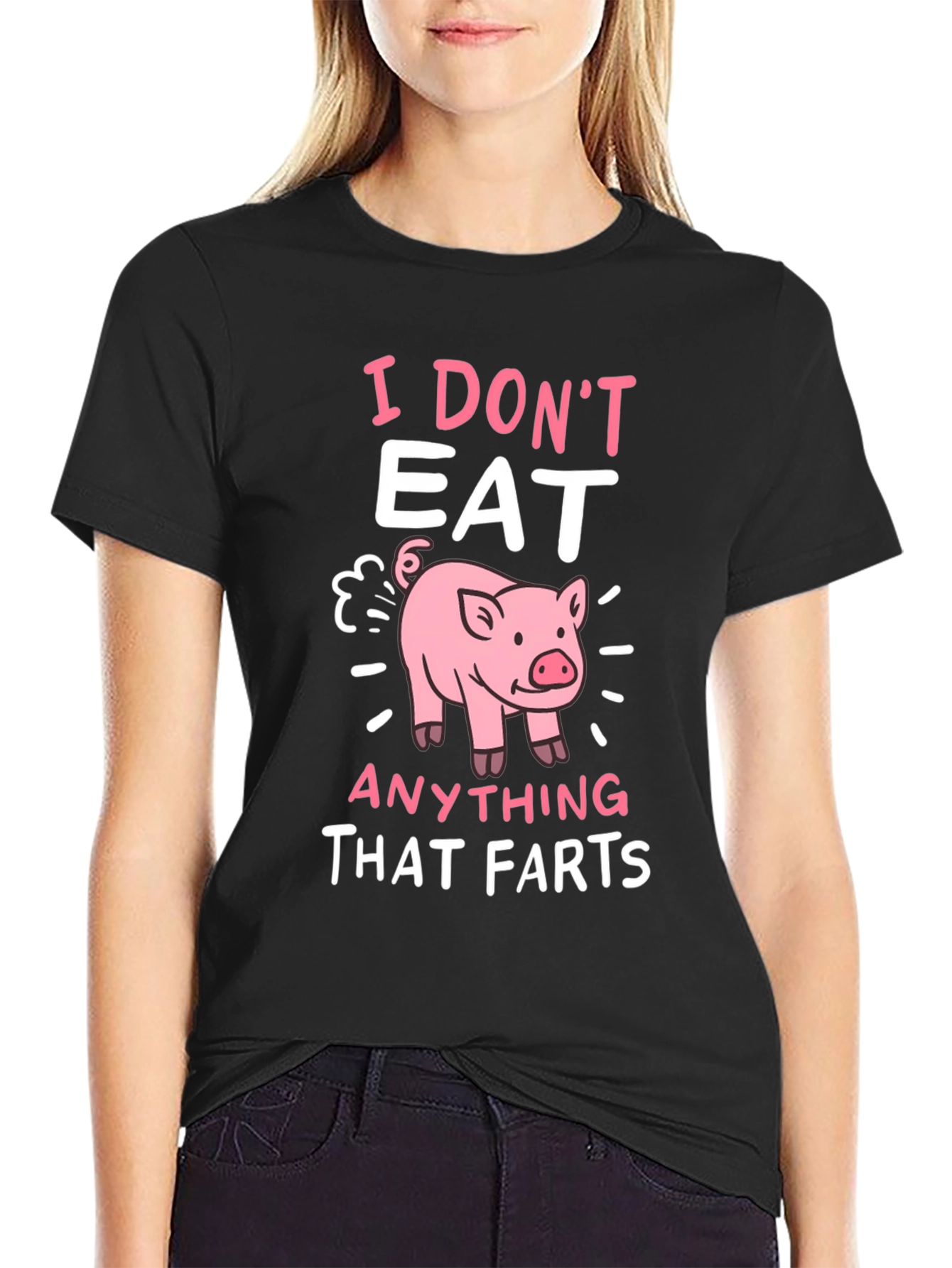 Black Funny Vegan T-Shirt - I Don't Eat Anything That Farts view 2