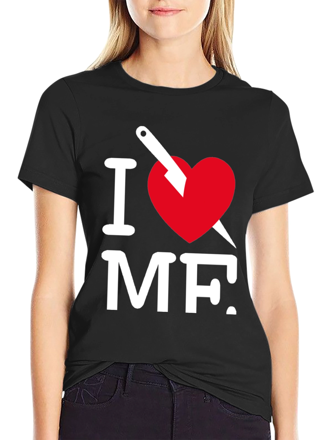 Black I Heart MF Graphic Tee - Black Crew Neck T-Shirt view 2