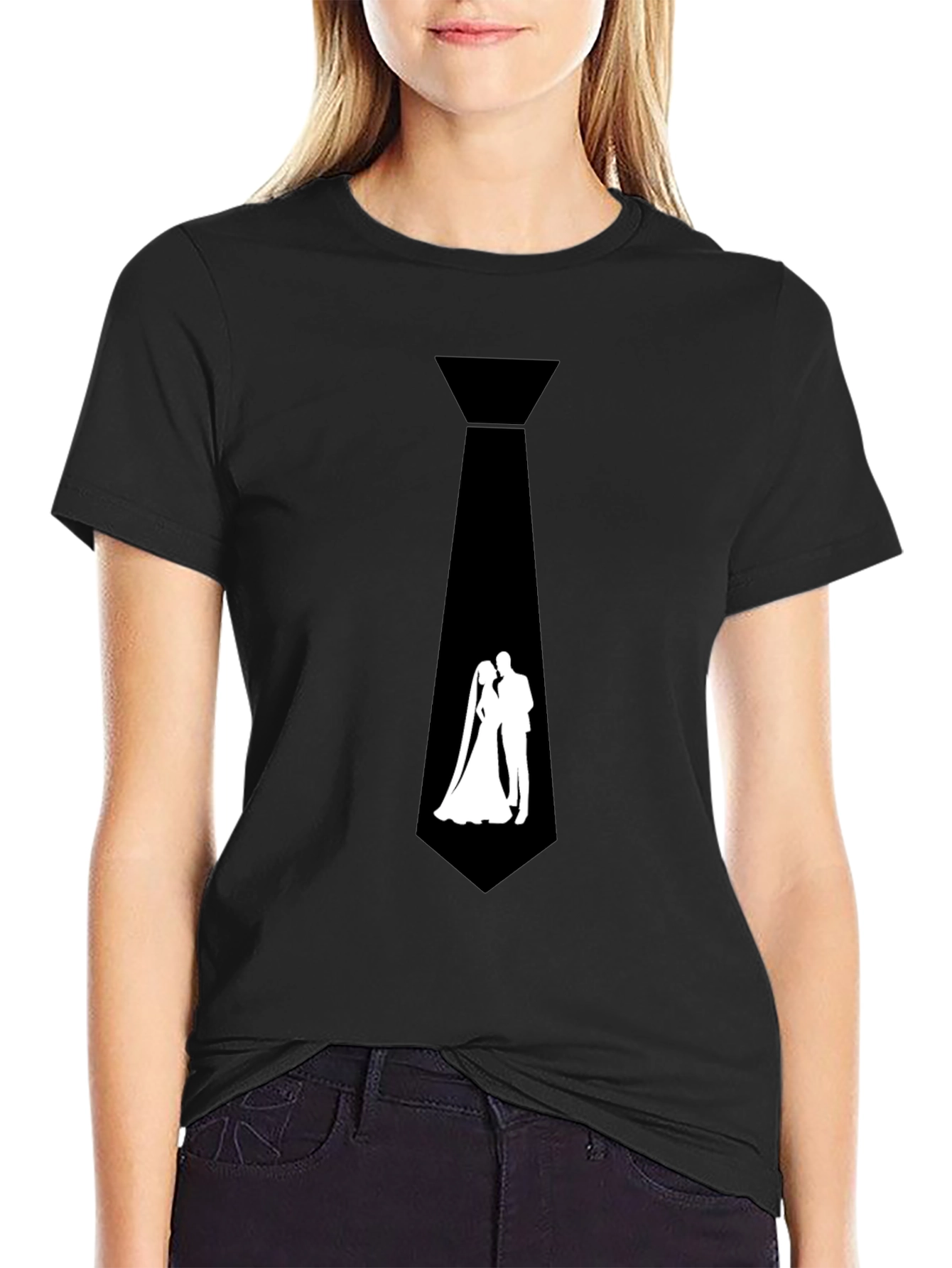 Black Novelty Wedding Tie Graphic Tee - Black view 2