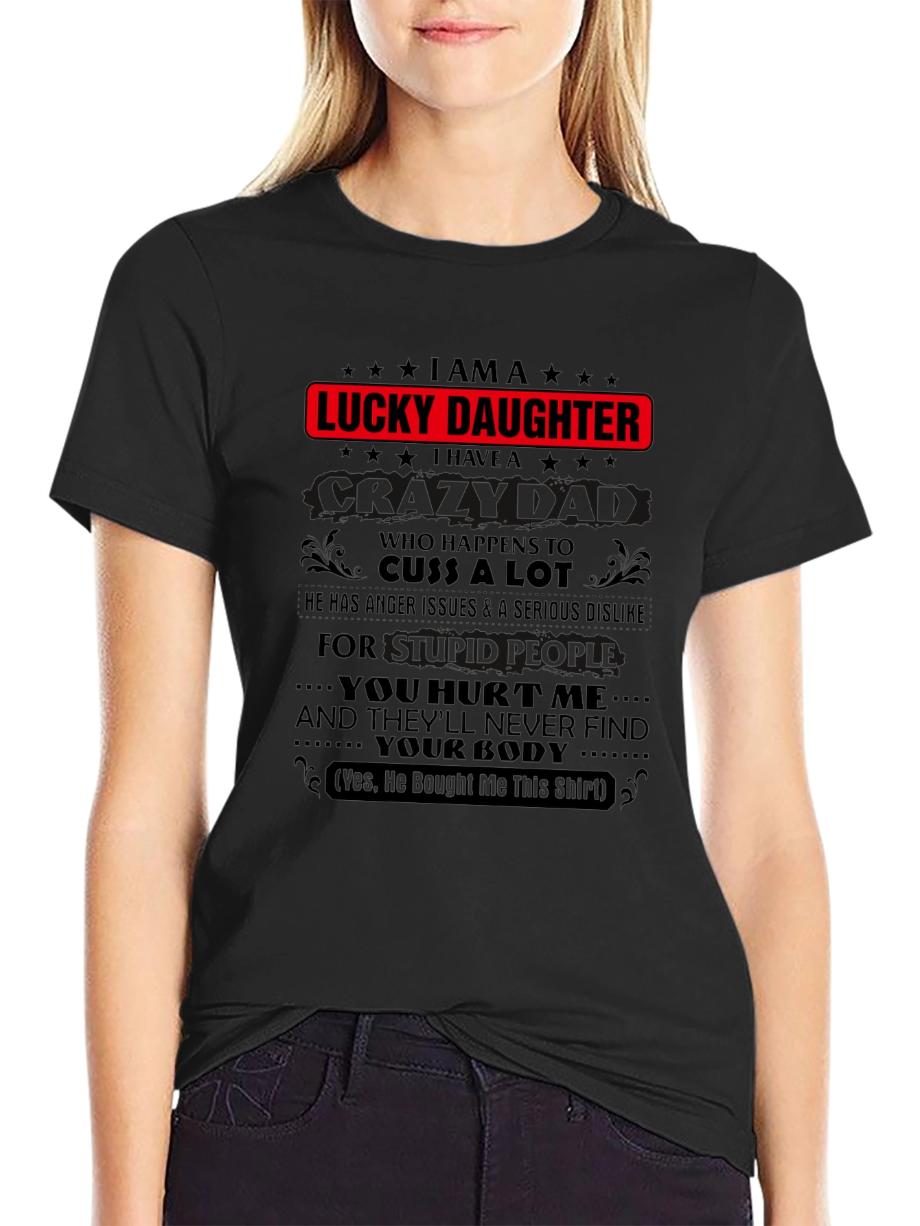Black Lucky Daughter Graphic Tee - Black view 2