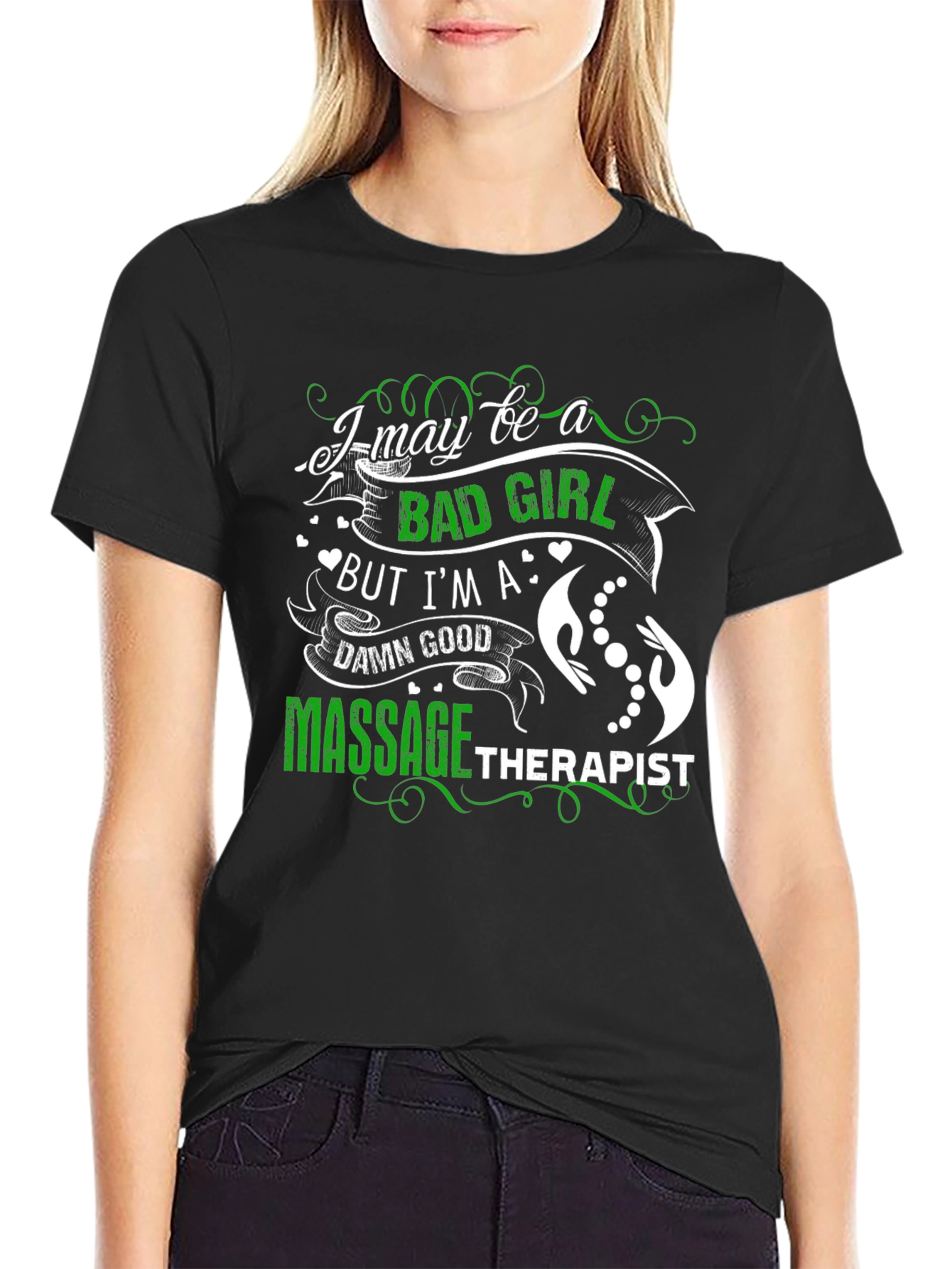 Black Bad Girl Massage Therapist T-Shirt view 2