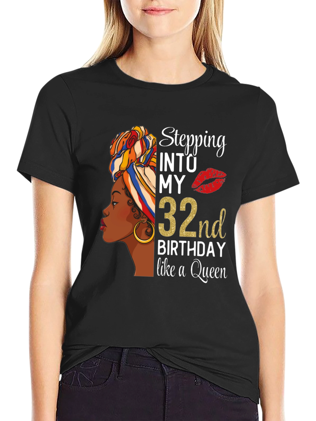 Black Stepping Into My 32nd Birthday T-Shirt view 2