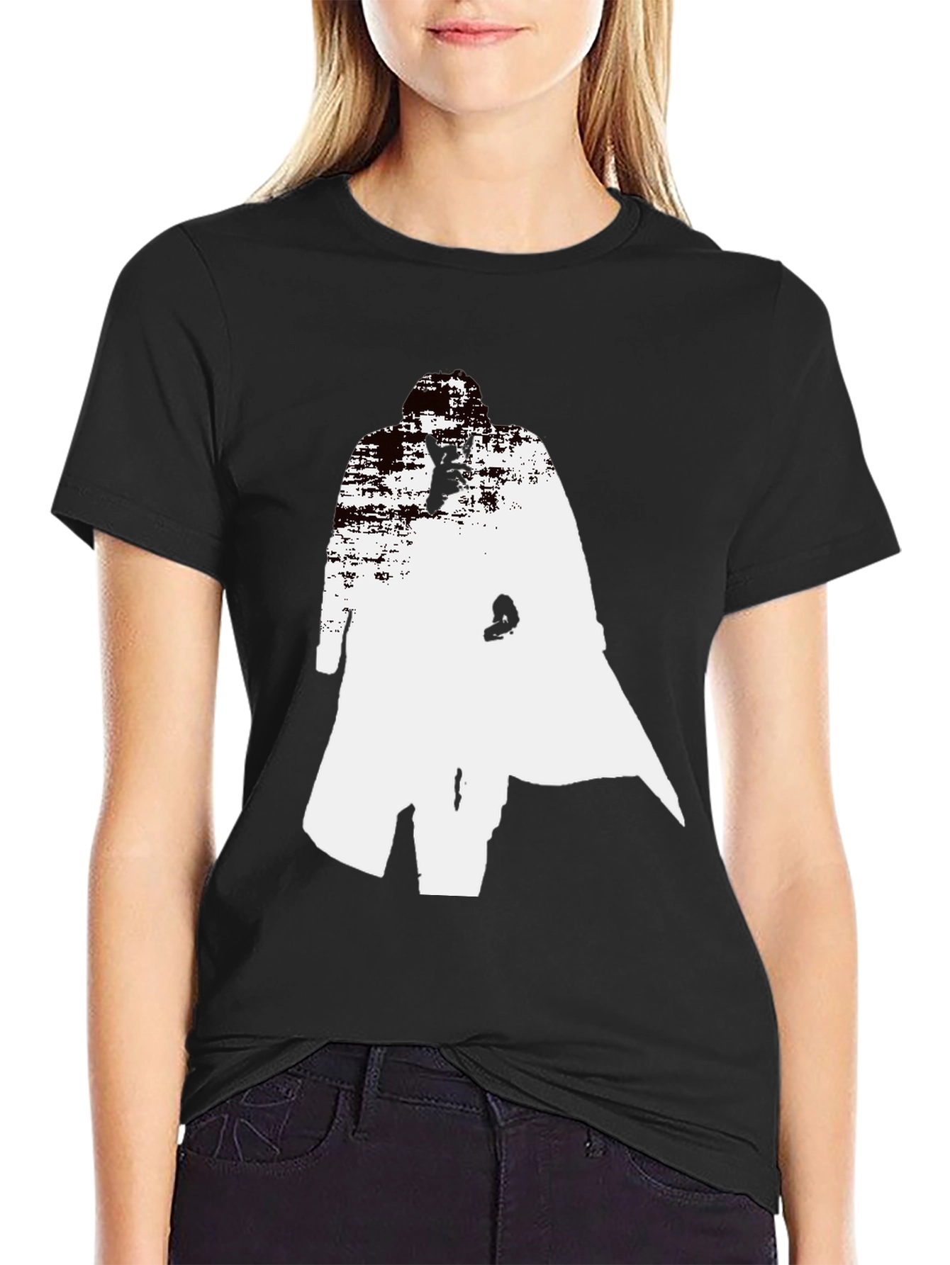 Black Abstract Trench Coat Graphic Tee - Stylish Black T-Shirt view 2