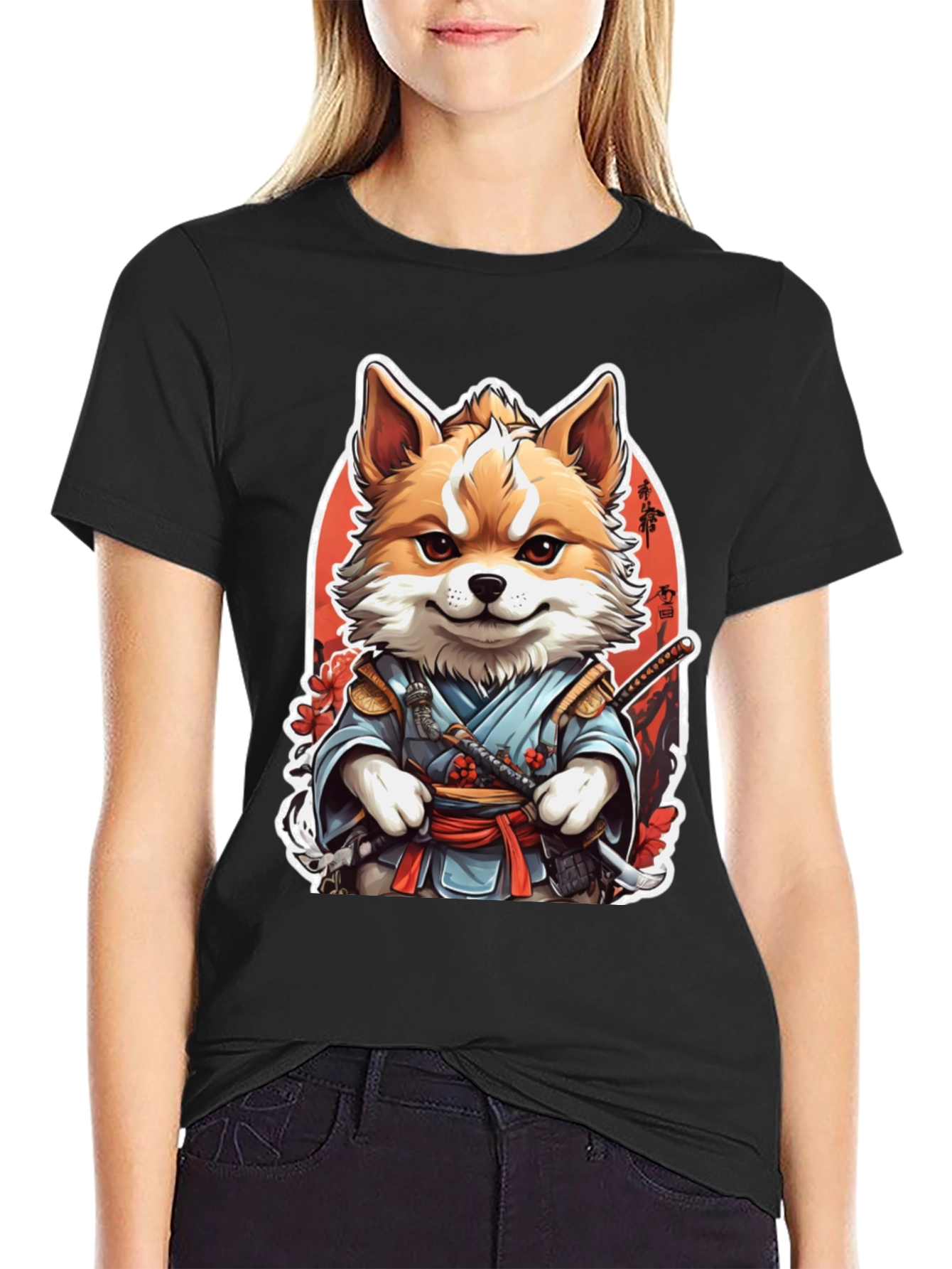 Black Samurai Fox Graphic Tee view 2