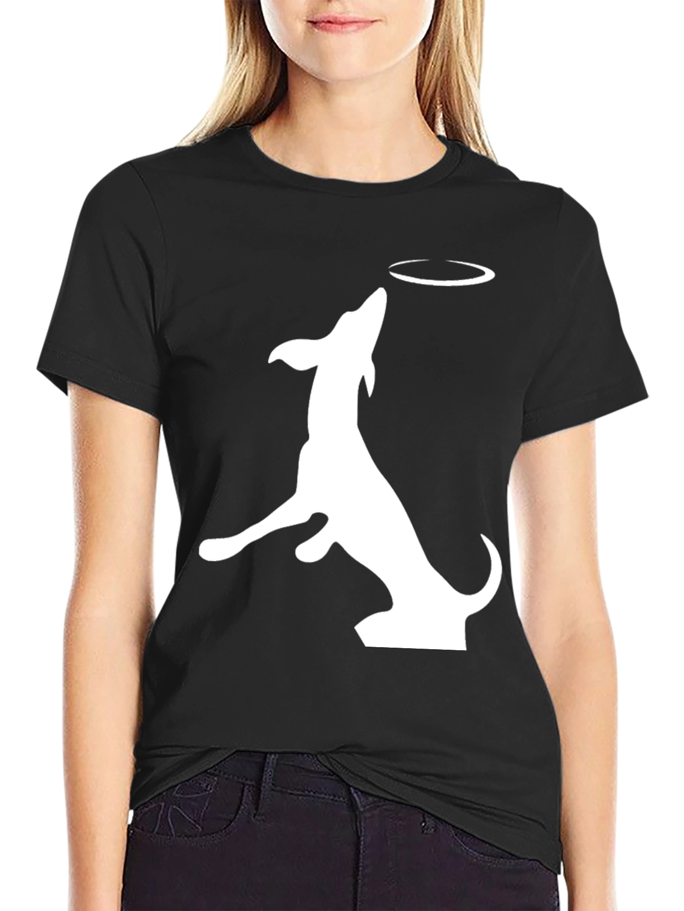 Black Dog Catching Frisbee Graphic Tee view 2