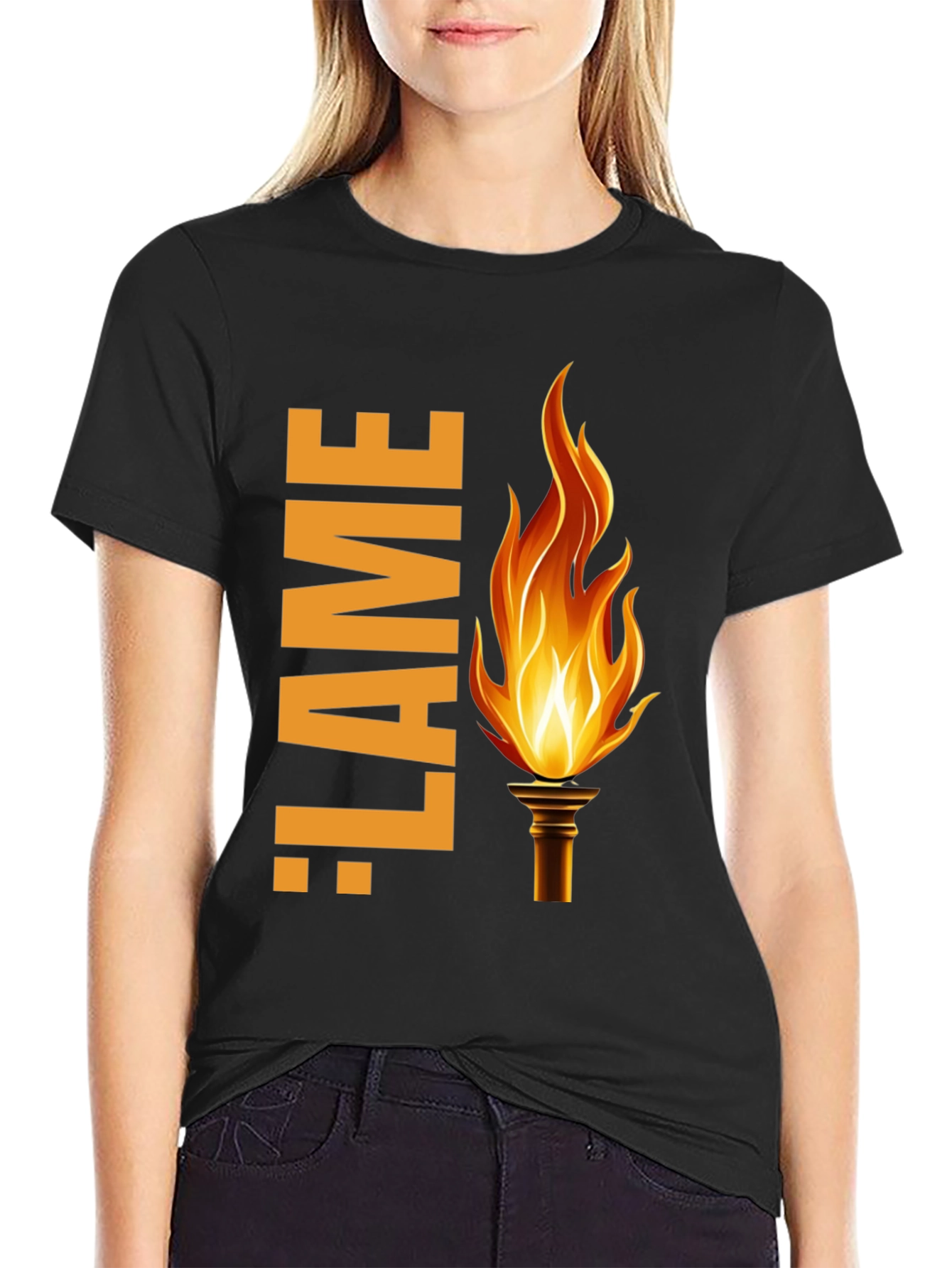 Black Flame Graphic Print Black T-Shirt view 2