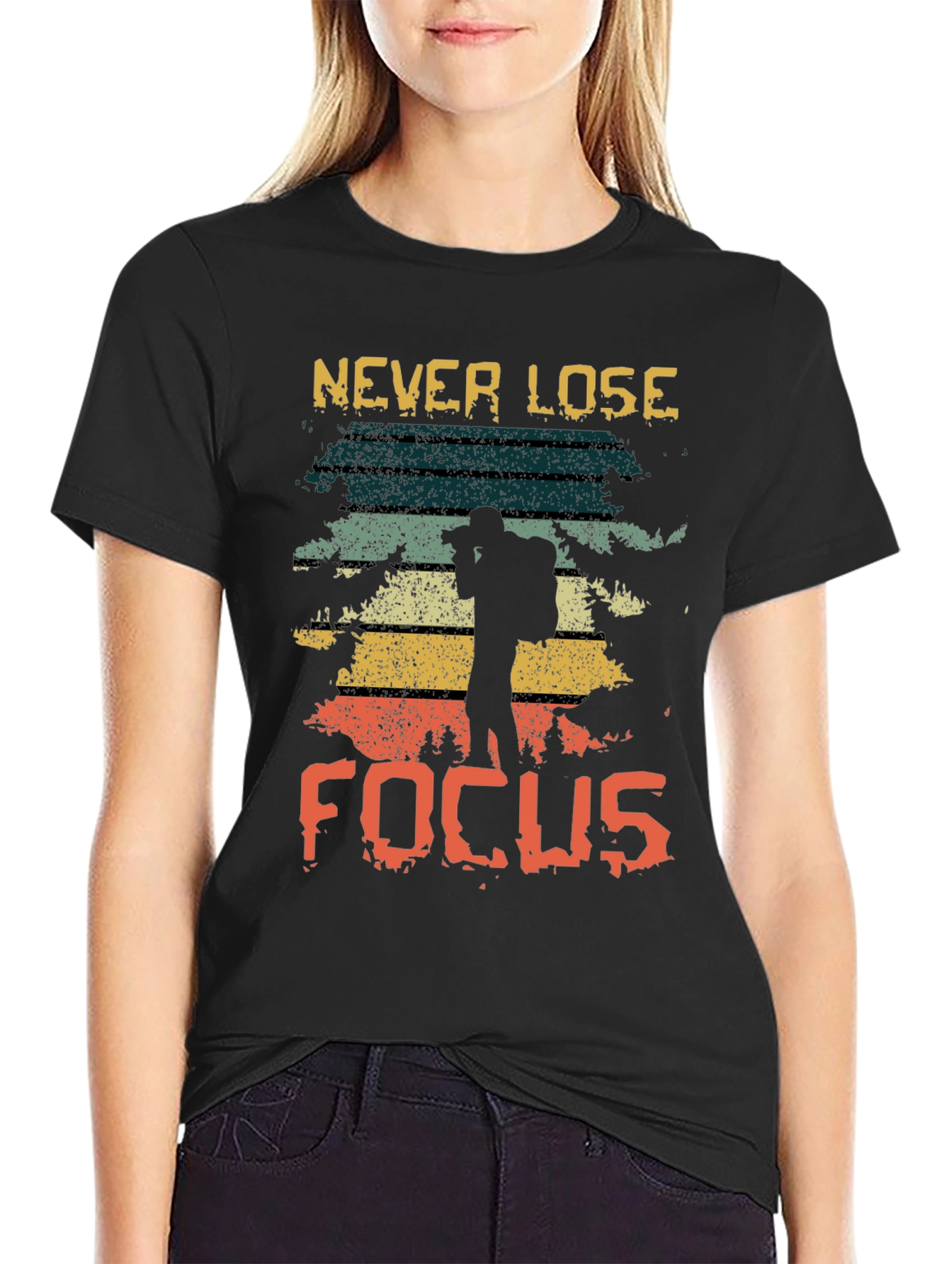 Black Never Lose Focus Retro Graphic Tee view 2