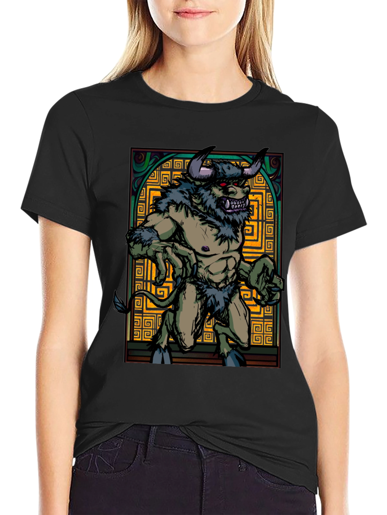 Black Minotaur Graphic Tee - Black Cotton Shirt view 2