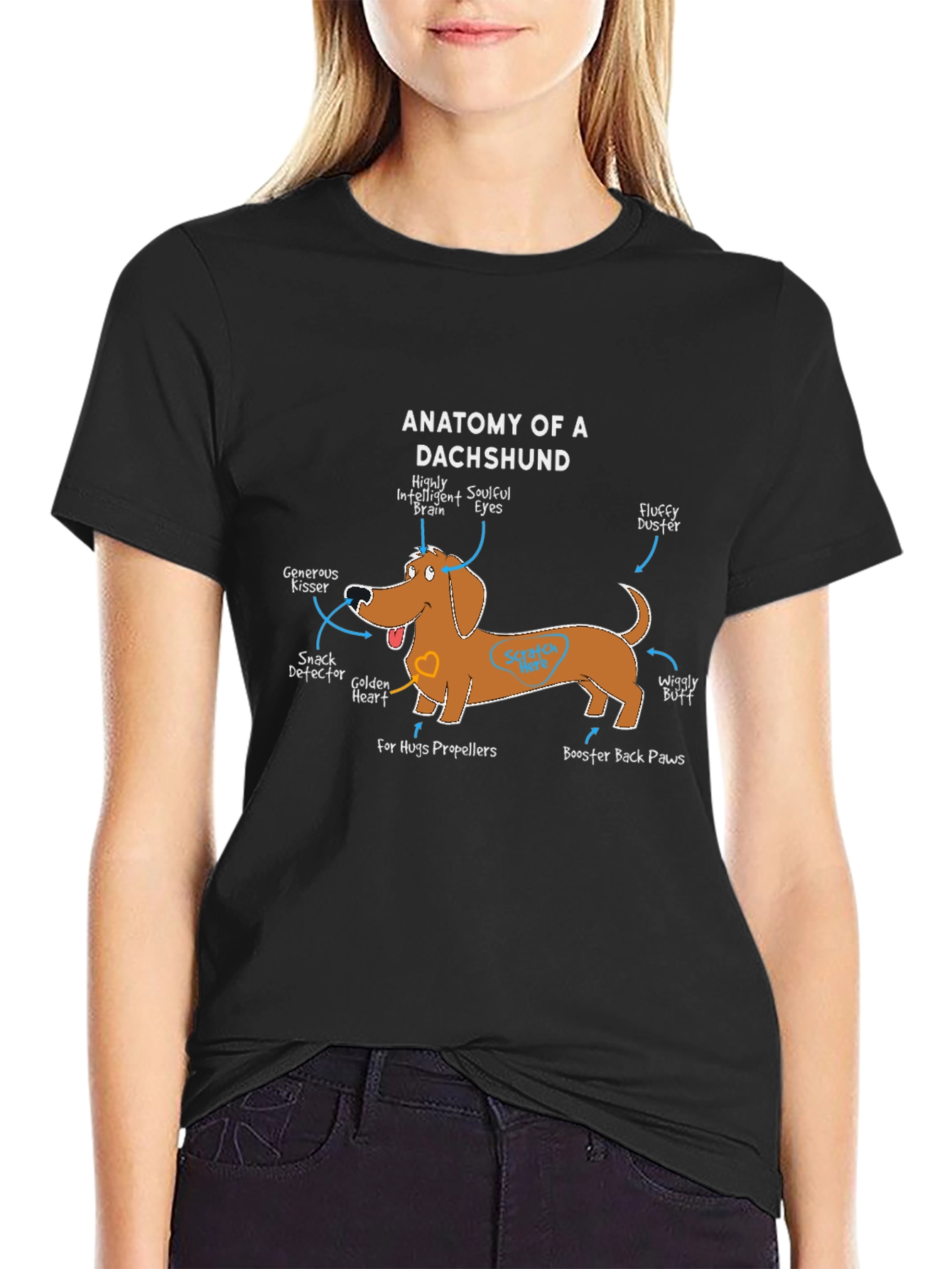 Black Anatomy of a Dachshund Funny Dog T-Shirt view 2