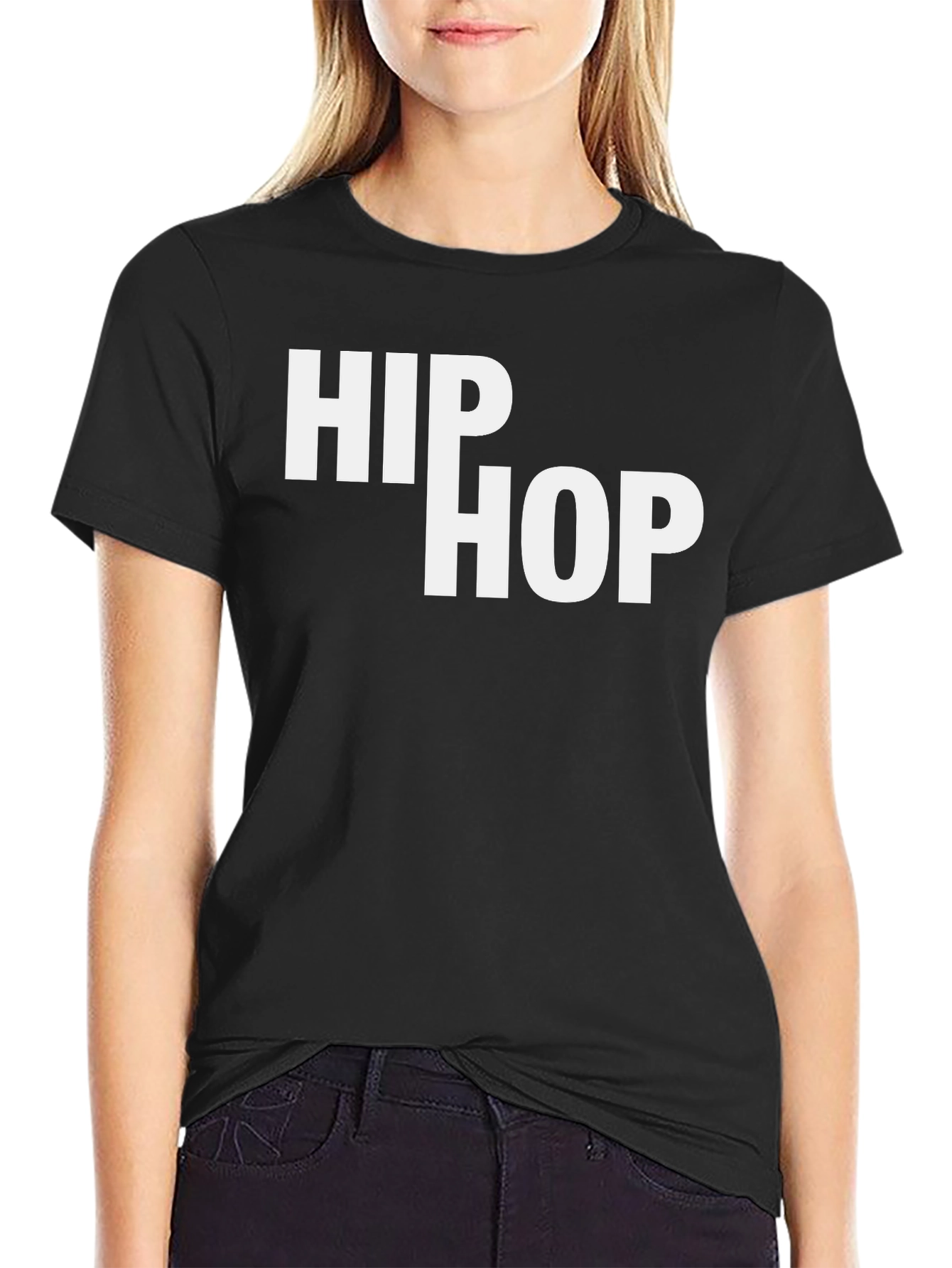Black Hip Hop Graphic Print Crew Neck T-Shirt view 2