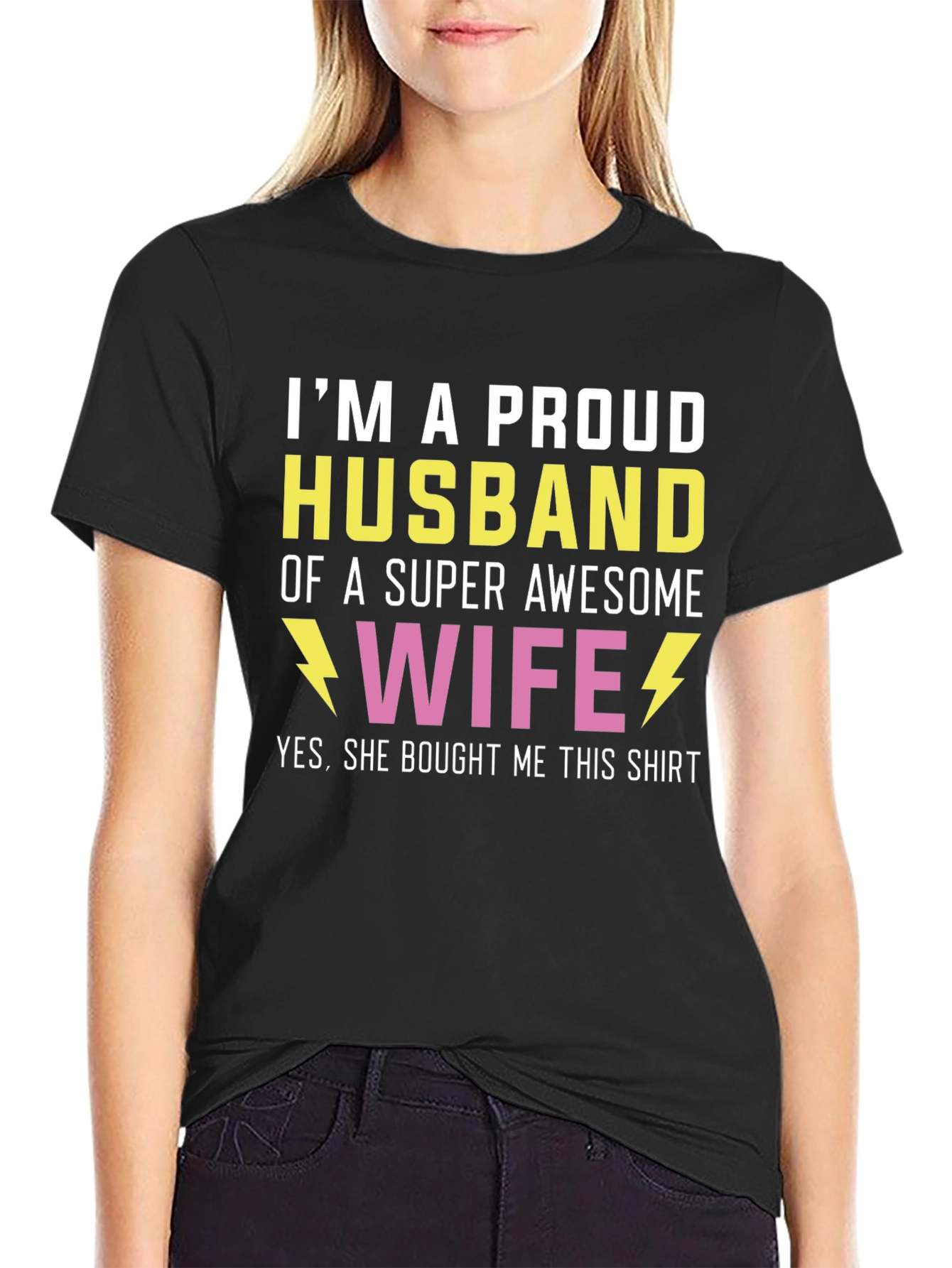 Black Proud Husband T-Shirt - Awesome Wife Gift view 2