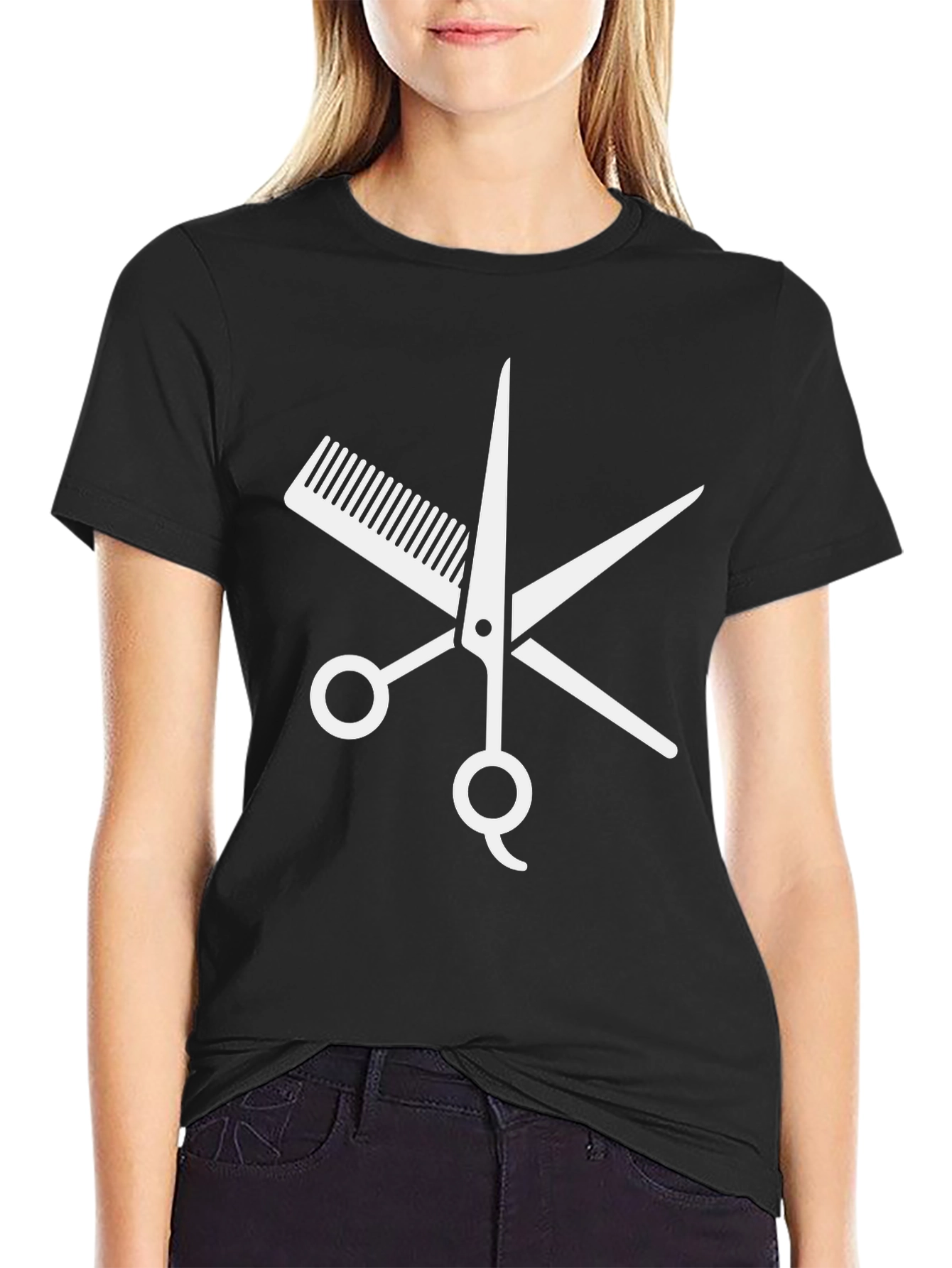 Black Barber's Tee: Scissors & Comb Graphic T-Shirt view 2