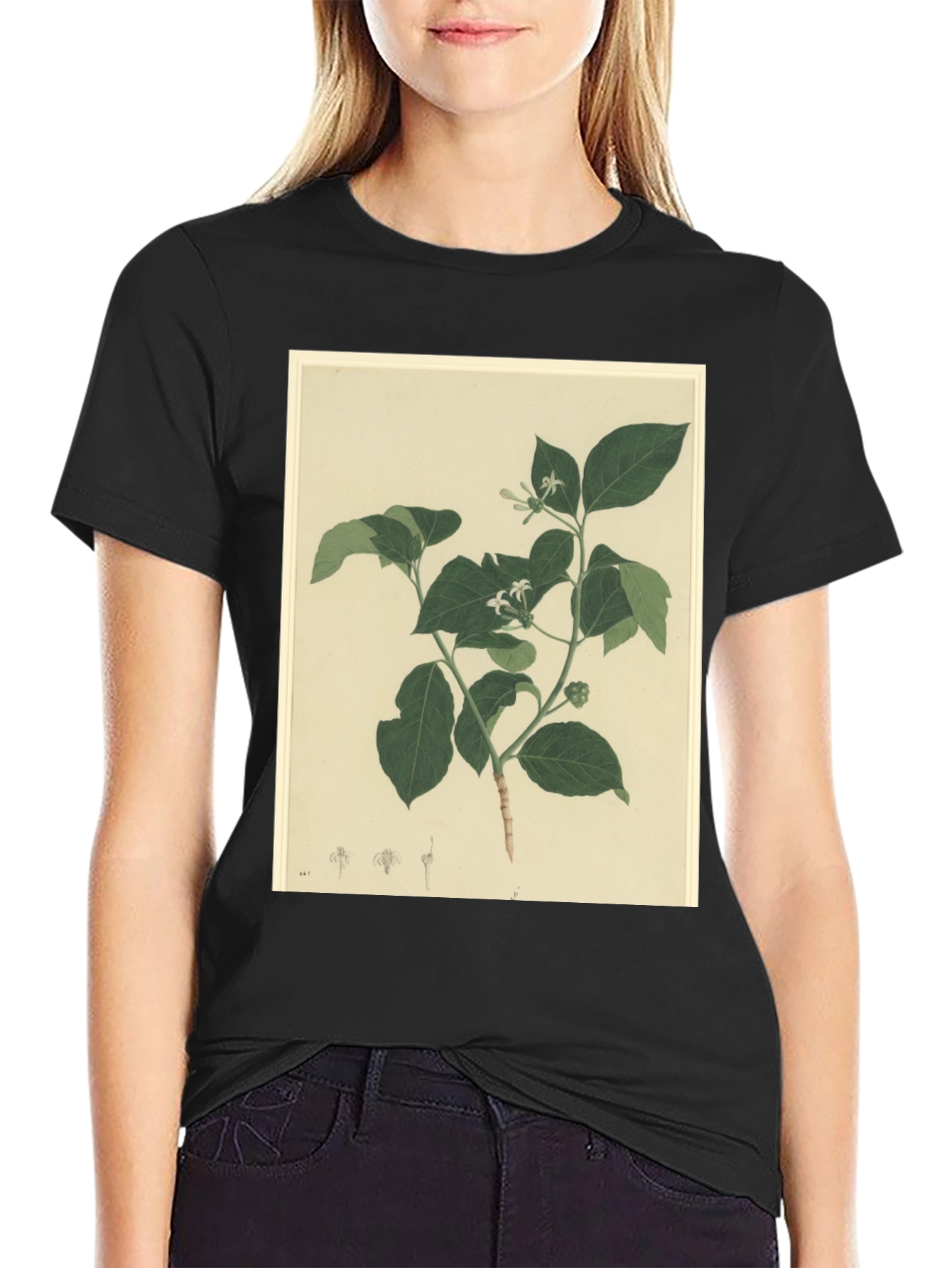 Black Botanical Print Black T-Shirt view 2
