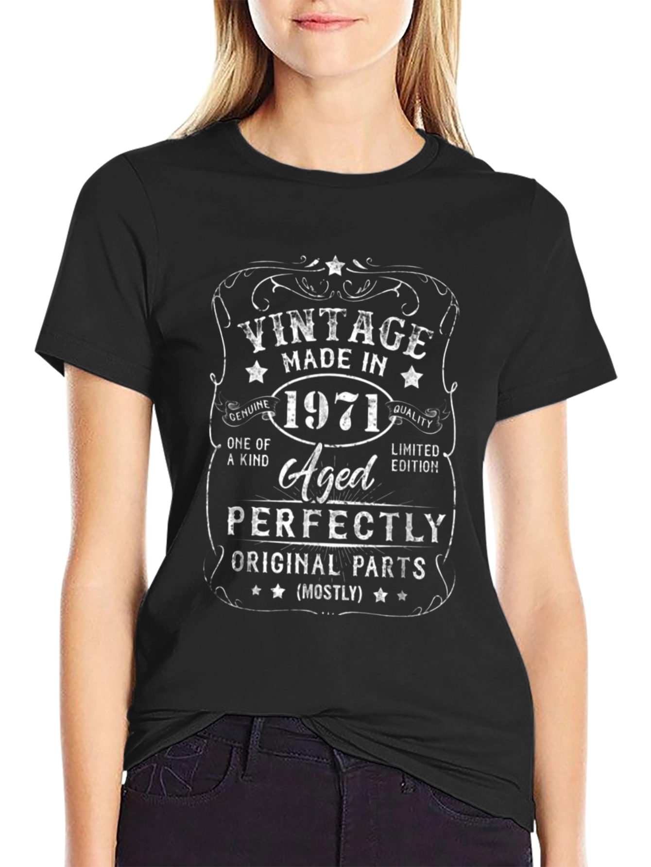 Black Vintage 1971 Aged Perfectly Black T-Shirt view 2