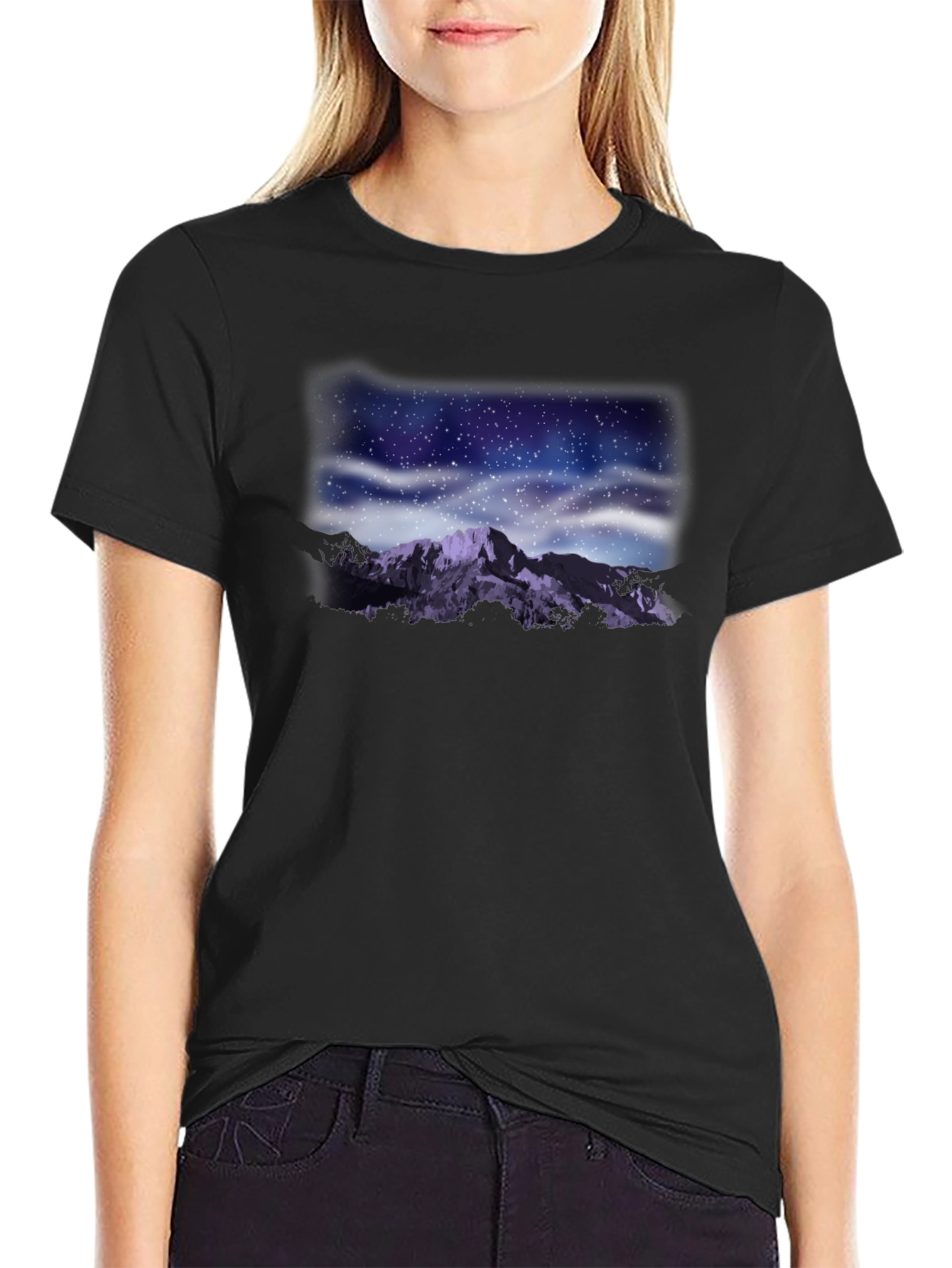 Black Night Sky Mountain Graphic Tee - Black view 2