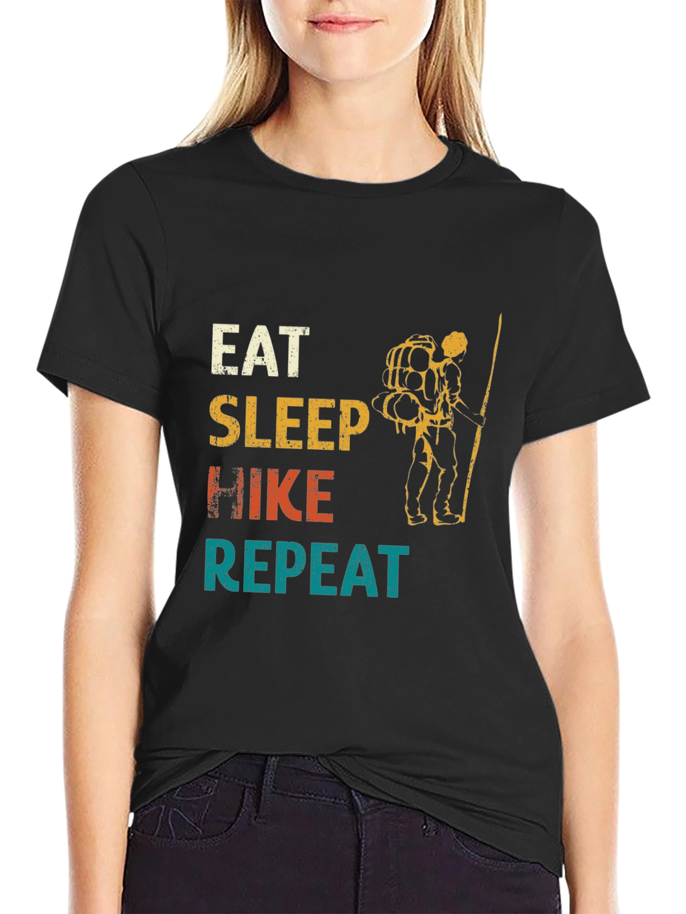 Black Eat Sleep Hike Repeat Graphic Tee view 2