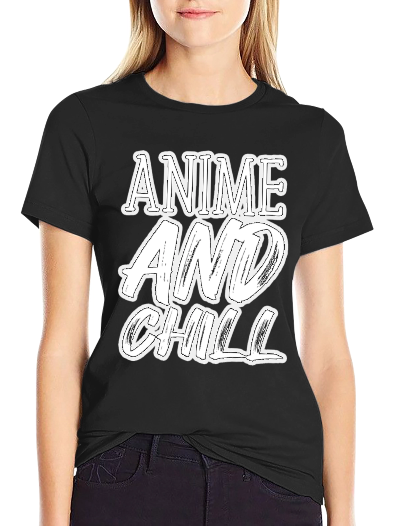 Black Anime and Chill Graphic T-Shirt view 2