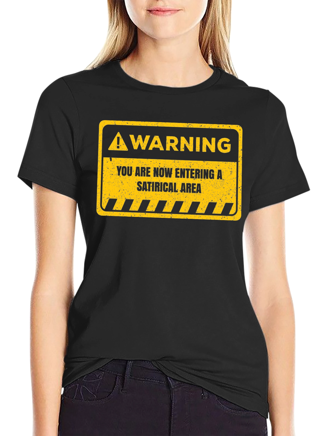 Black Satirical Area Warning Graphic Tee - Funny Humor T-Shirt view 2