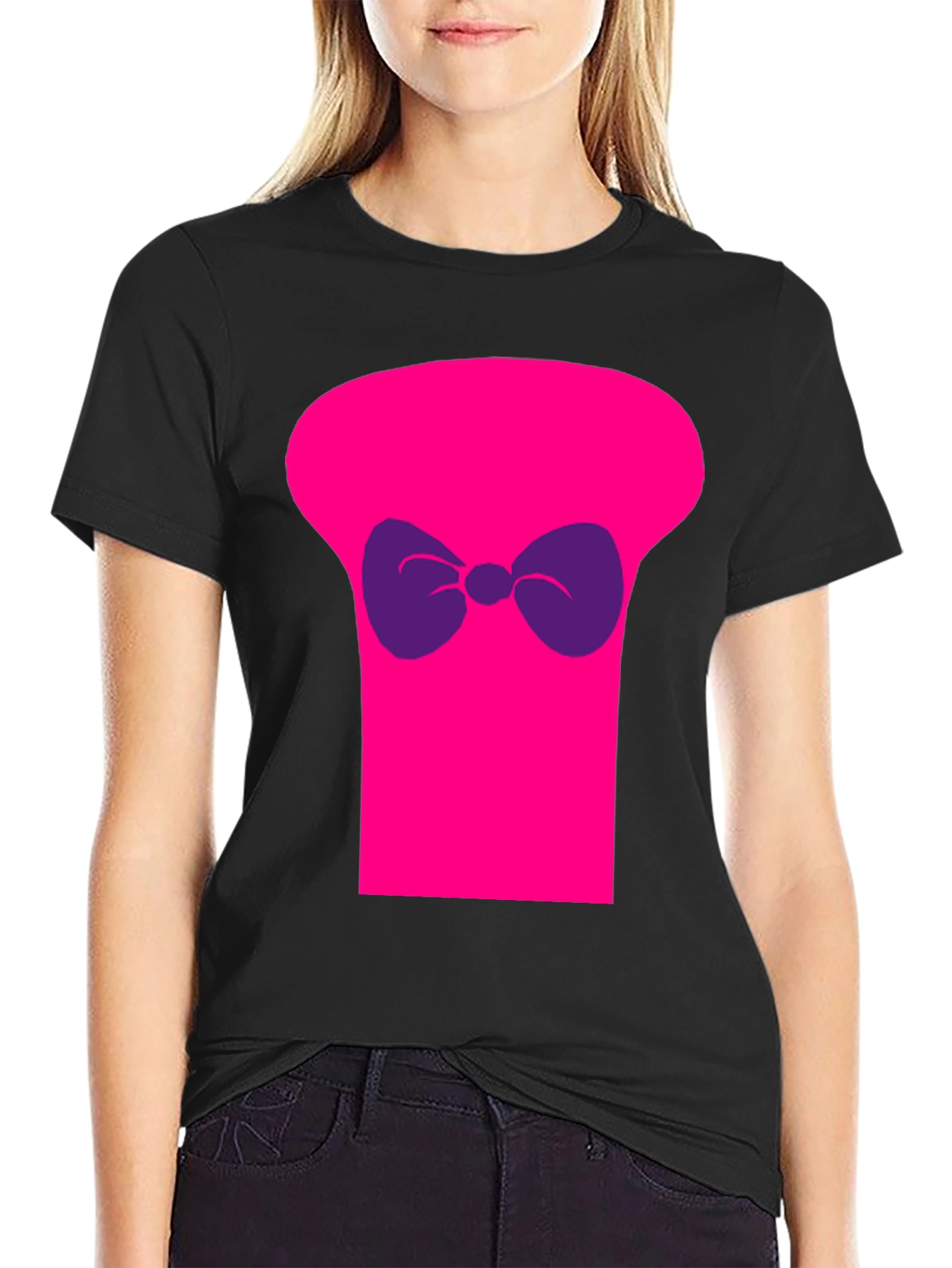 Black Funny Pink Top Hat Bow Tie Graphic T-Shirt view 2