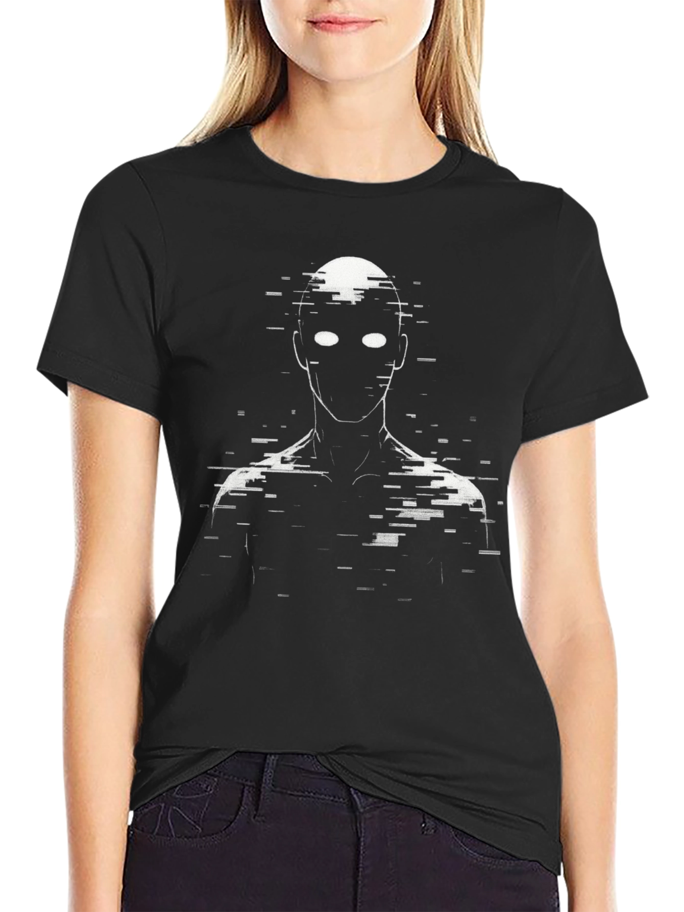 Black Glitch Figure Graphic Tee - Black Cotton Blend view 2