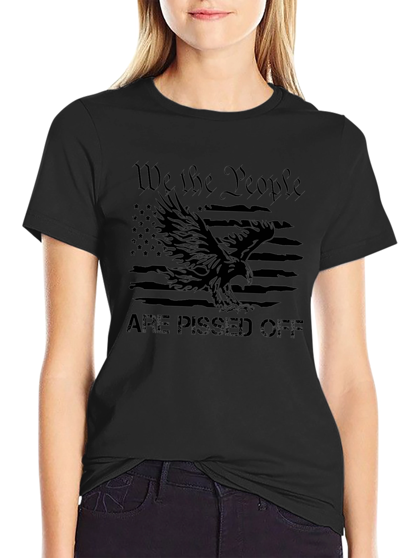 Black We The People Are Pissed Off Eagle USA Flag T-Shirt view 2