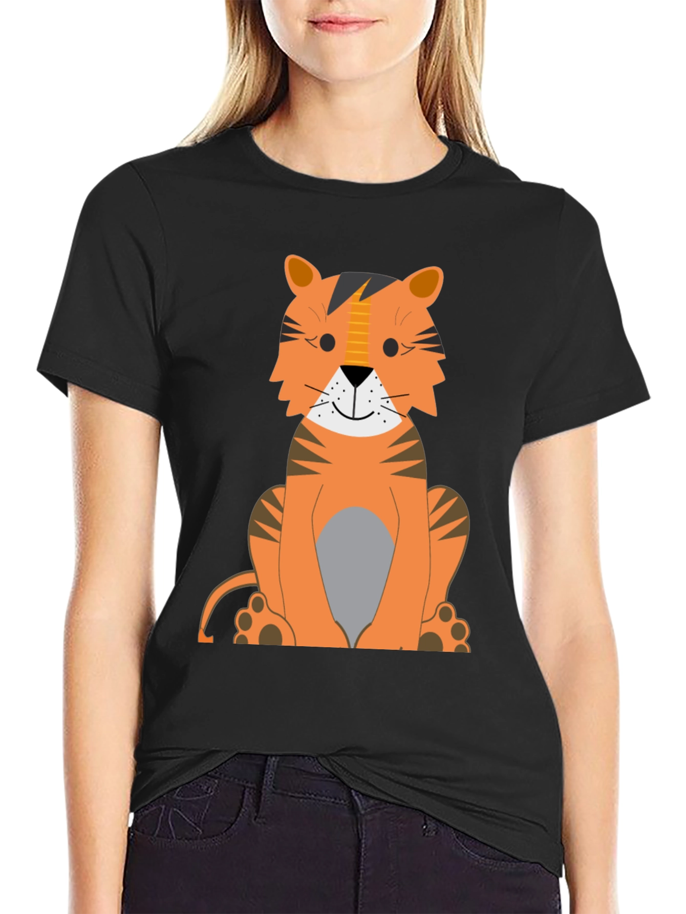 Black Cartoon Tiger Graphic Tee - Black view 2