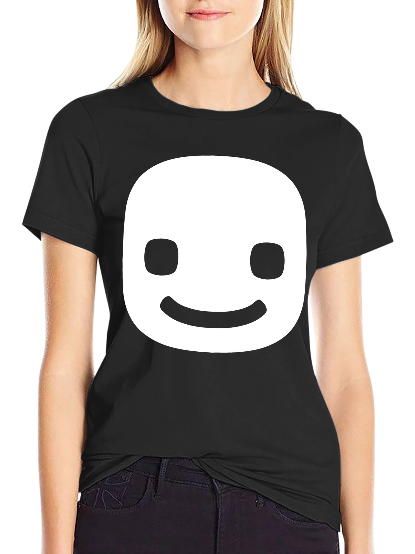 Black Smiling Face Graphic Tee - Black Cotton Blend view 2