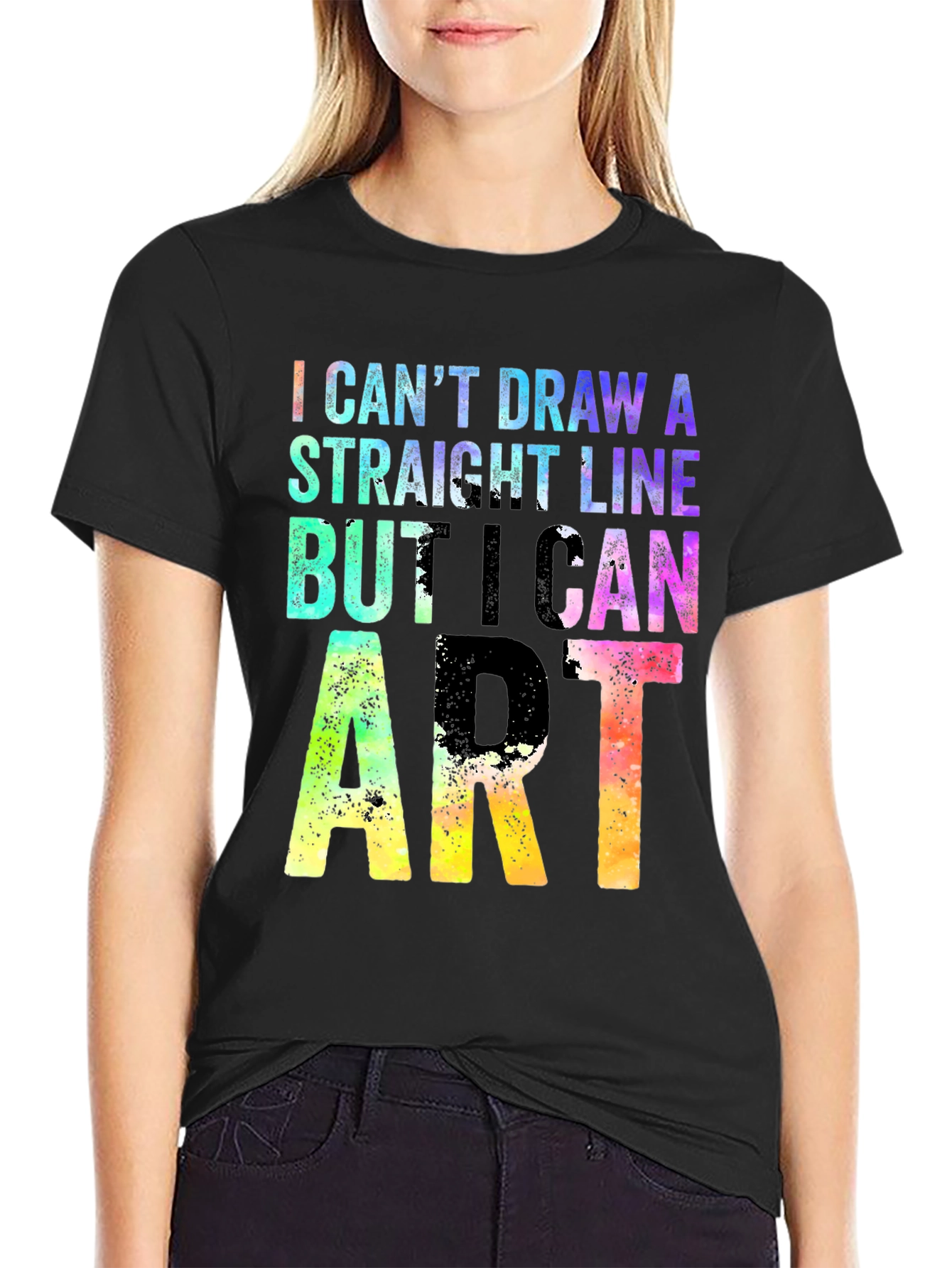 Black I Can't Draw A Straight Line But I Can Do Art T-Shirt view 2