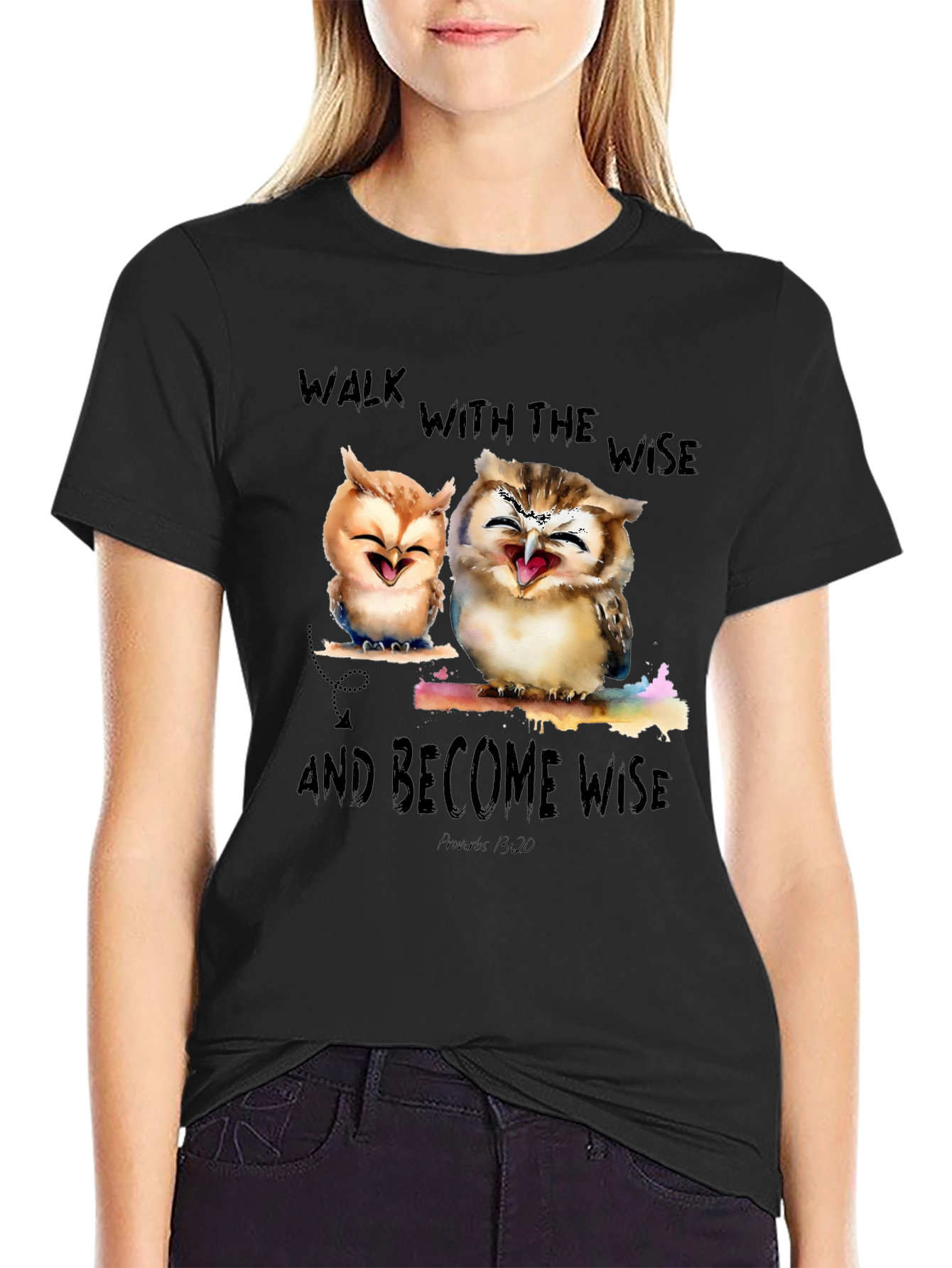 Black Wise Owls Graphic T-Shirt - Walk With The Wise view 2
