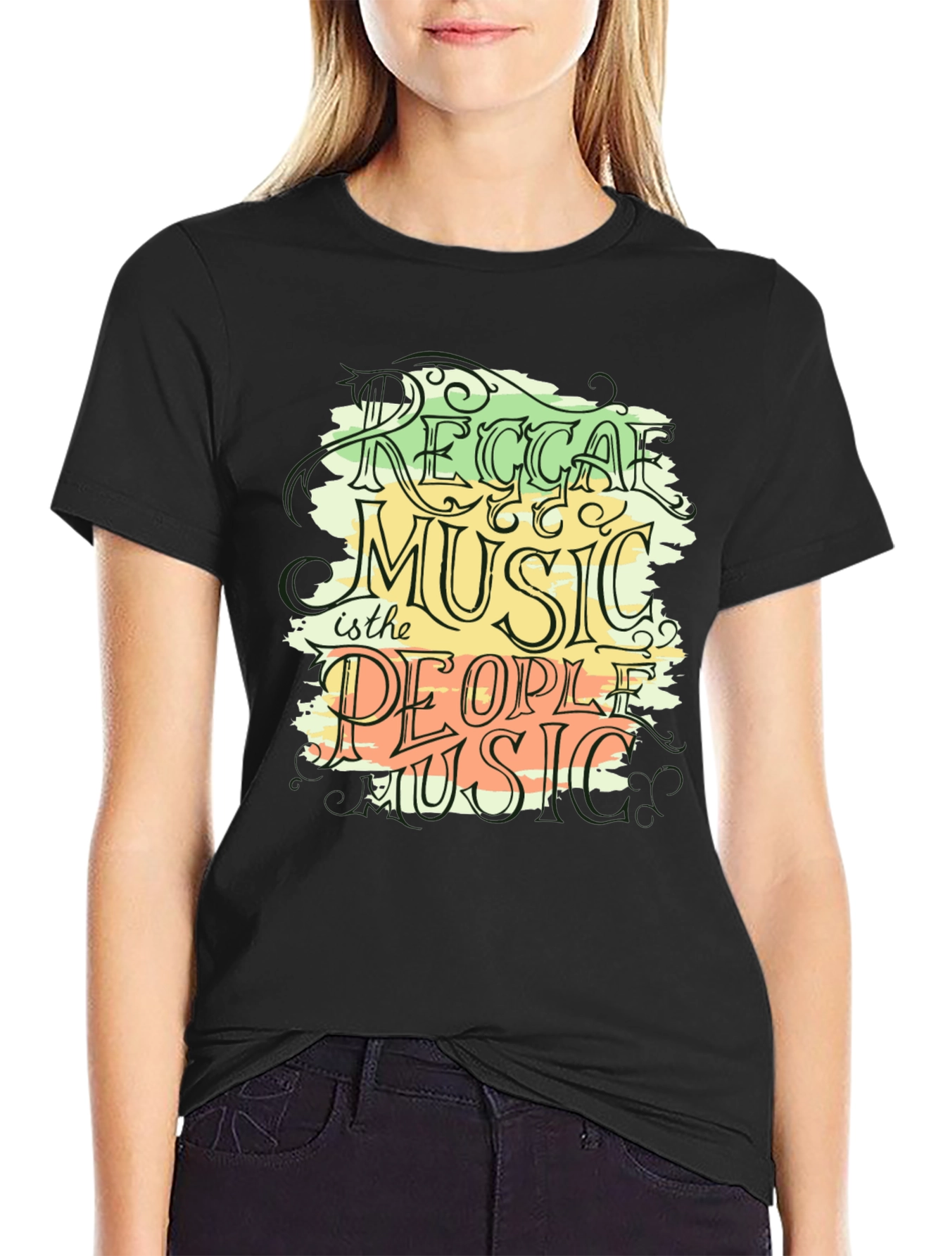 Black Reggae Music Graphic Black T-Shirt view 2