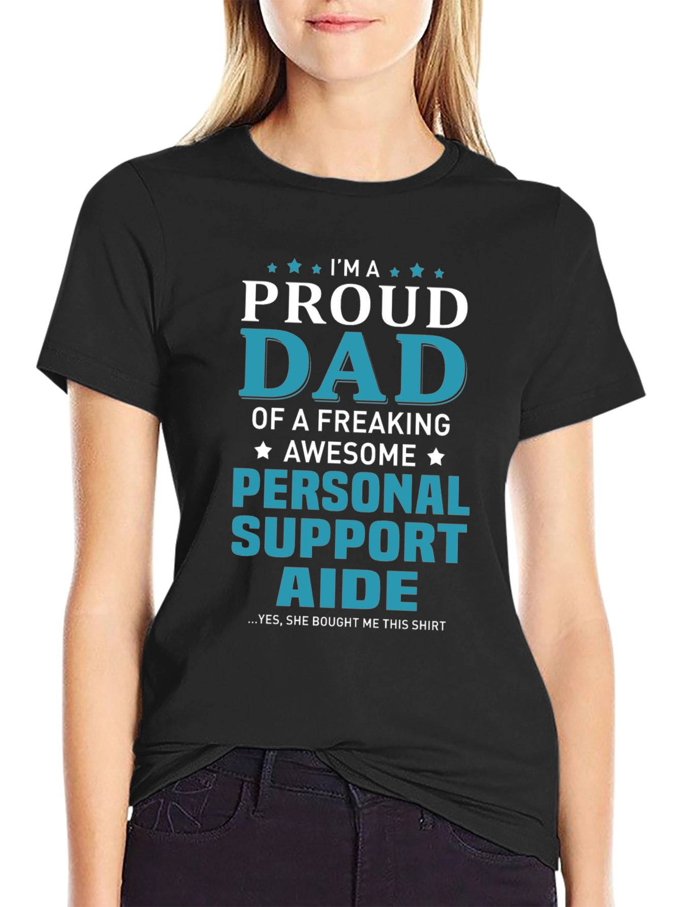 Black Proud Personal Support Aide Dad T-Shirt view 2