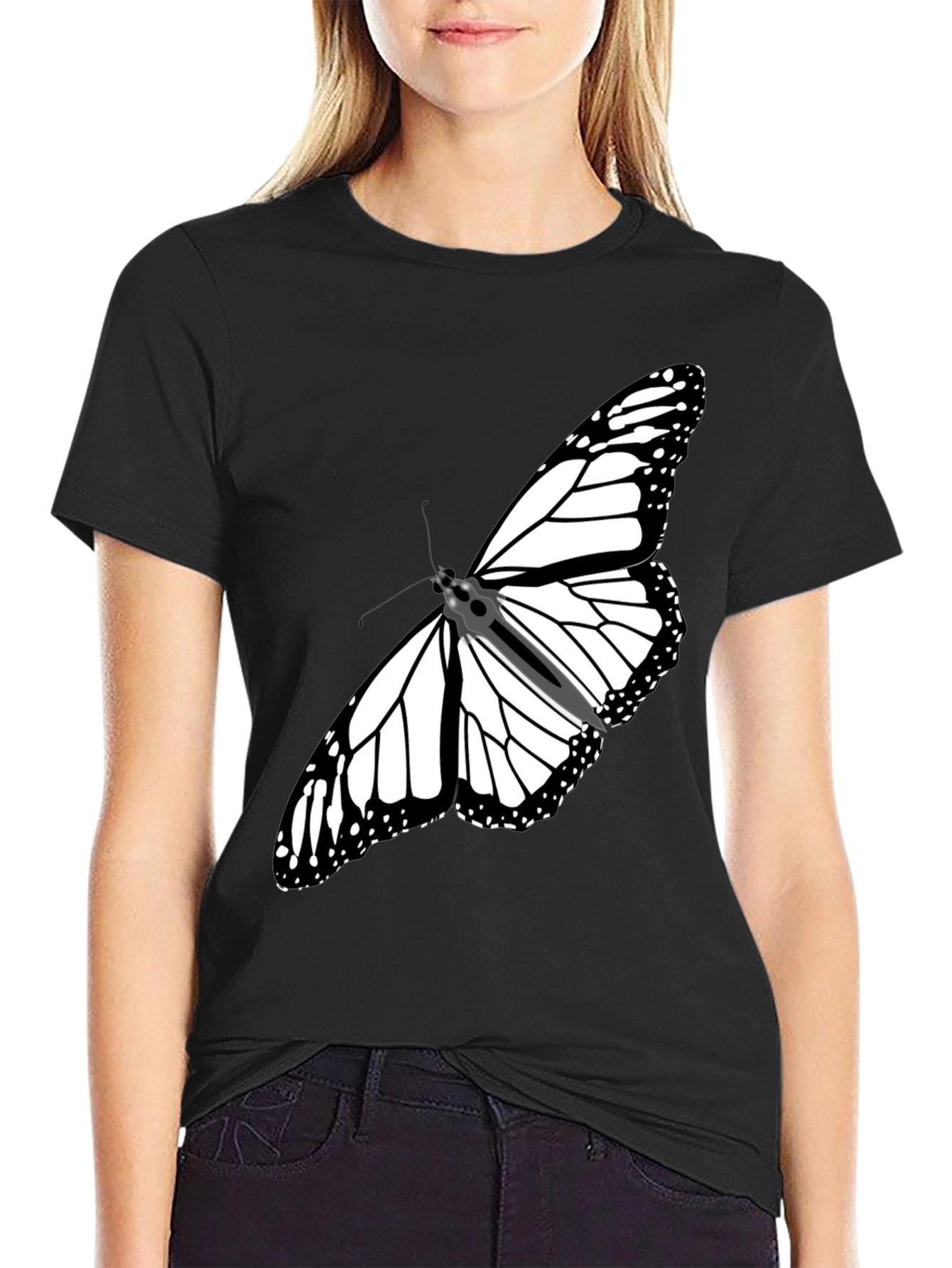 Black Butterfly Graphic Tee - Stylish Black Cotton T-Shirt view 2
