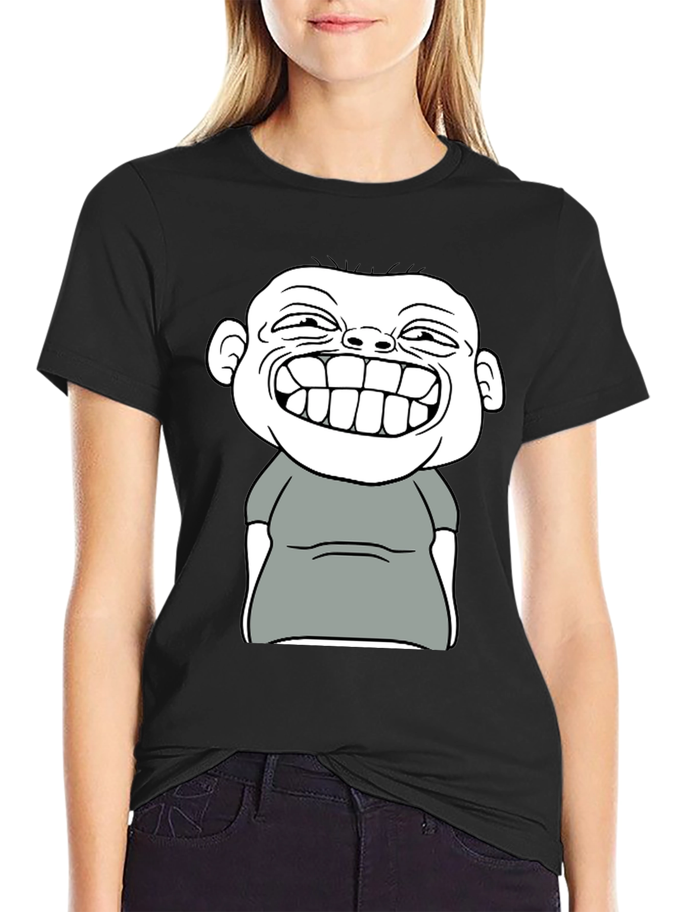 Black Funny Cartoon Graphic T-Shirt - Black Cotton Tee view 2