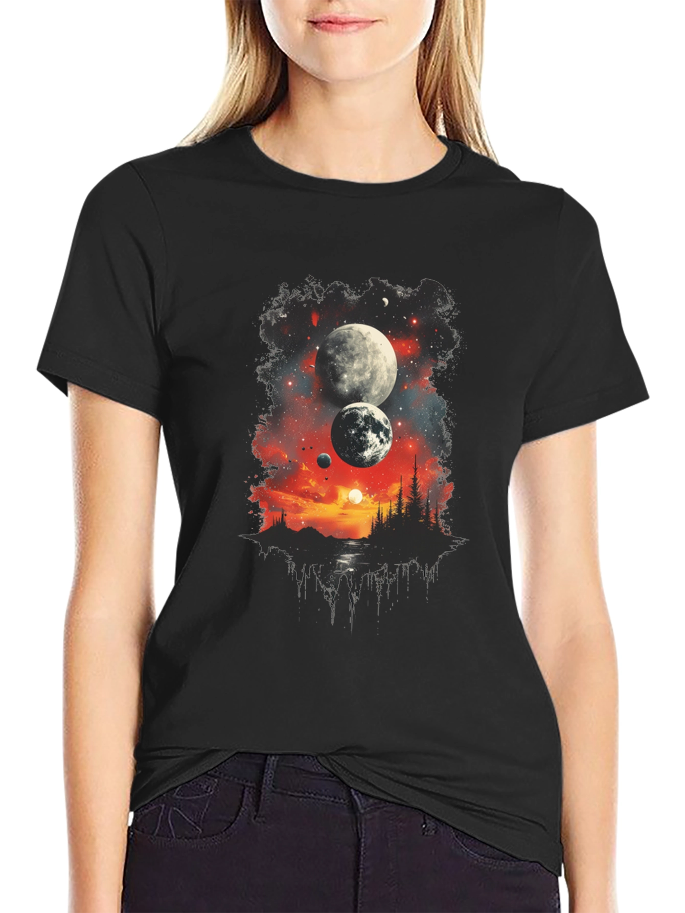 Black Cosmic Landscape Graphic Tee - Black T-Shirt view 2