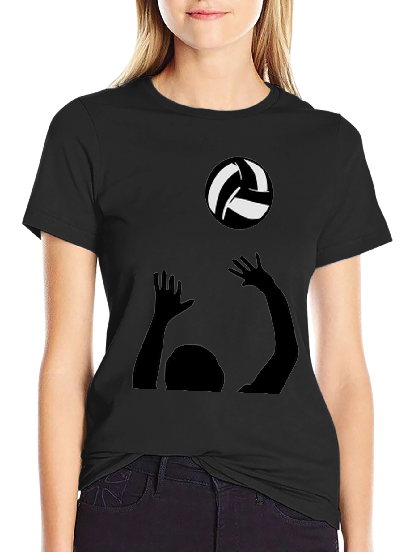 Black Volleyball Player Graphic Tee - Black Cotton Shirt view 2
