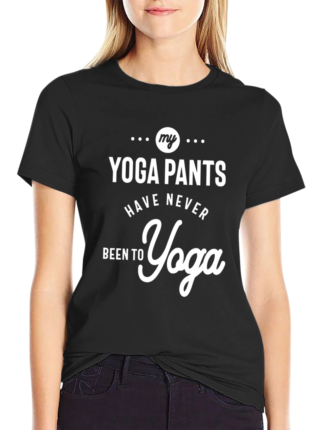 Black My Yoga Pants Funny Graphic Tee view 2