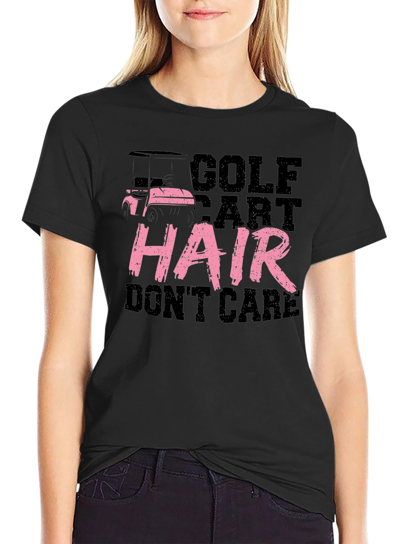 Black Golf Cart Hair Don't Care Tee view 2