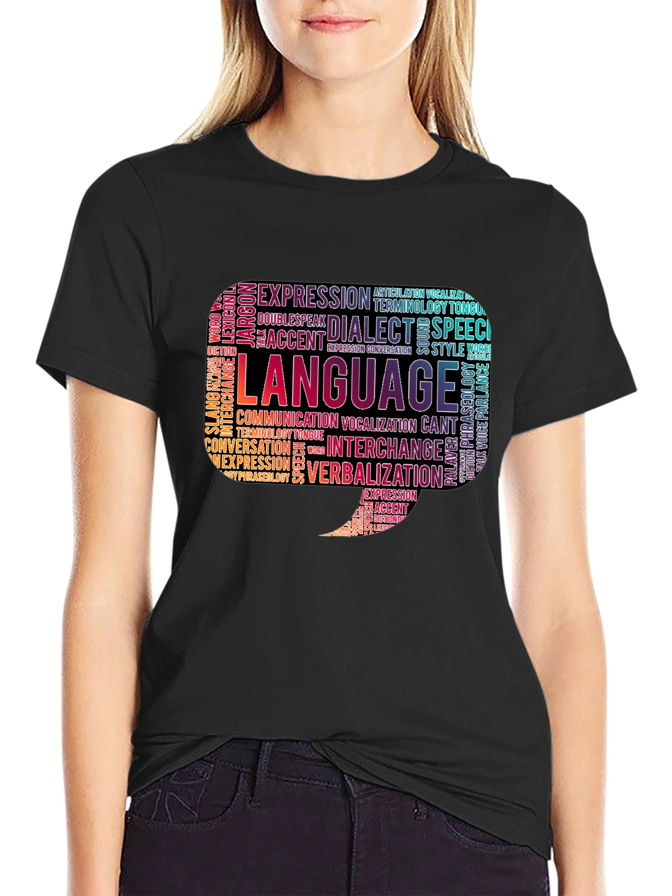 Black Language Word Cloud Graphic Tee view 2