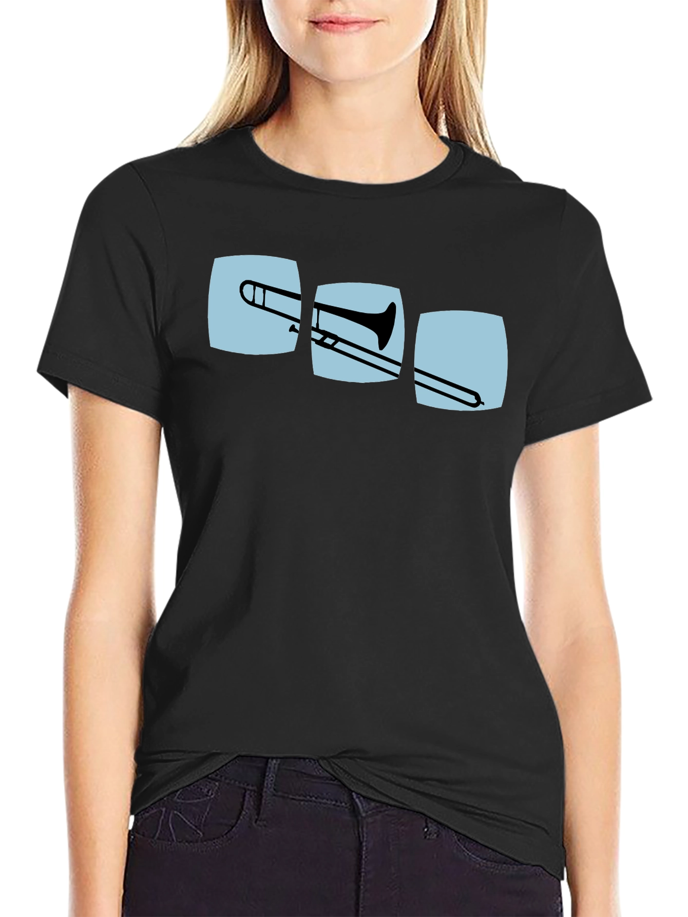 Black Trombone Graphic Print Black T-Shirt view 2