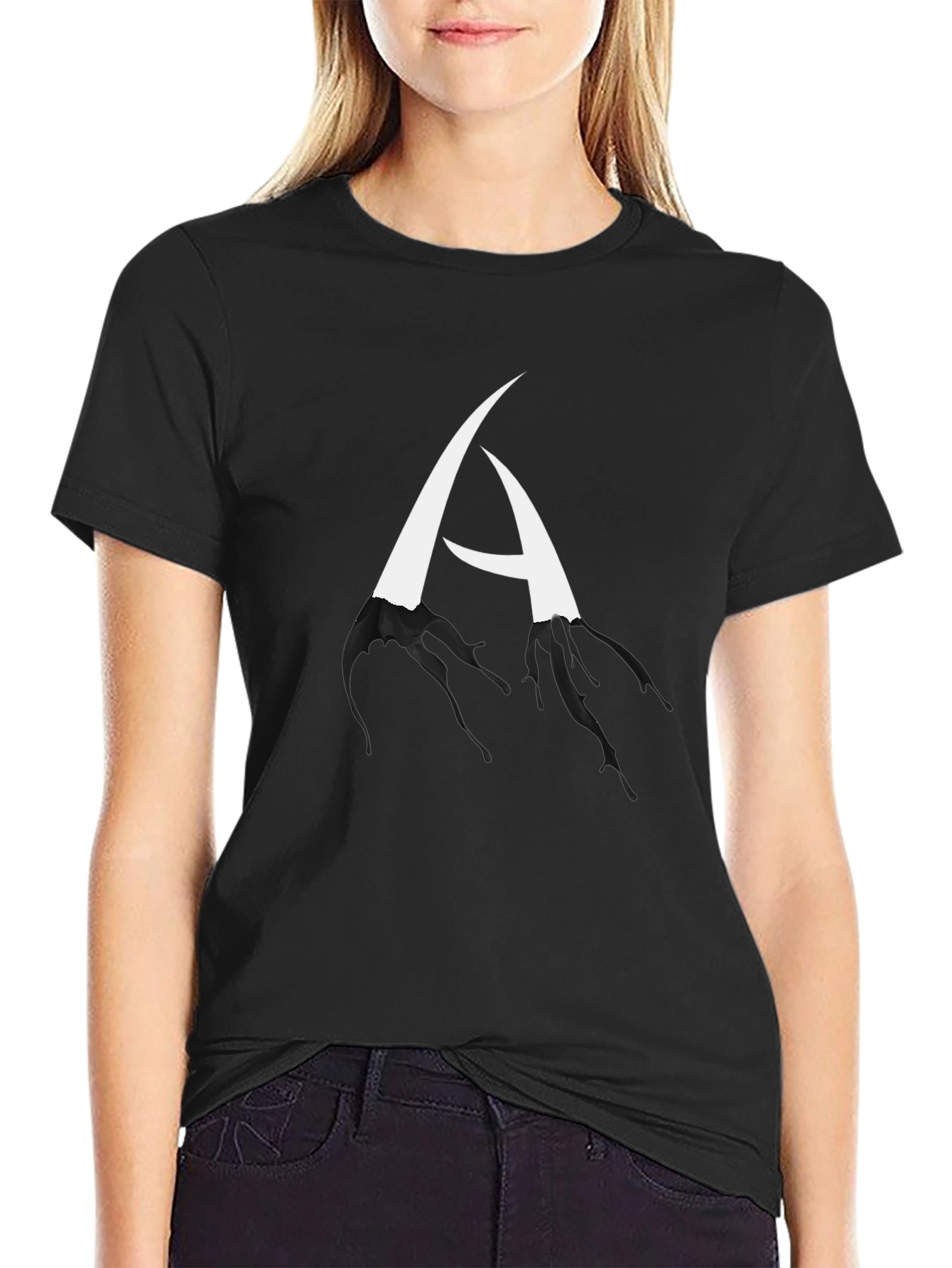 Black Abstract Letter A Black T-Shirt view 2