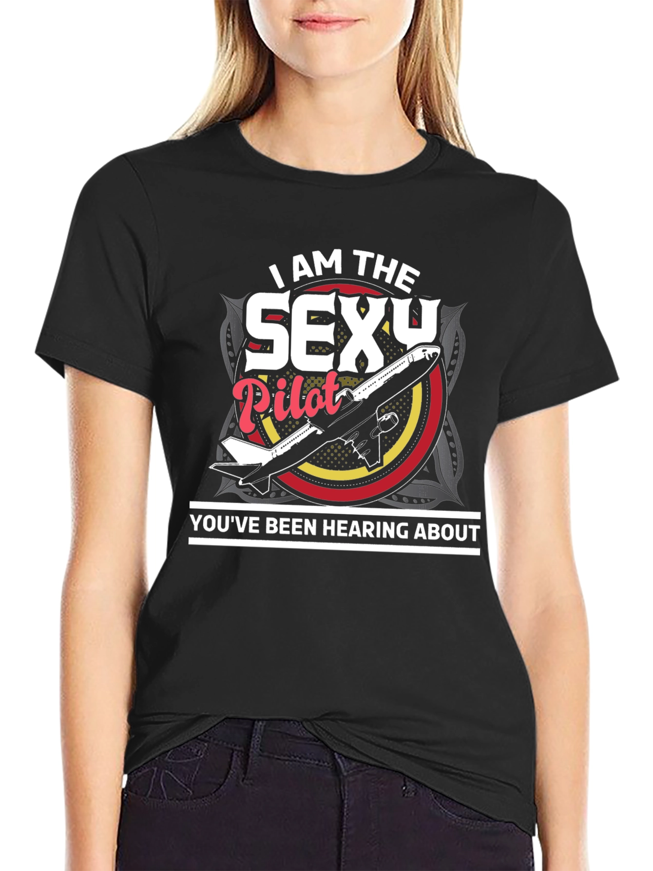 Black Sexy Pilot Graphic T-Shirt - Aviation Humor Tee view 2