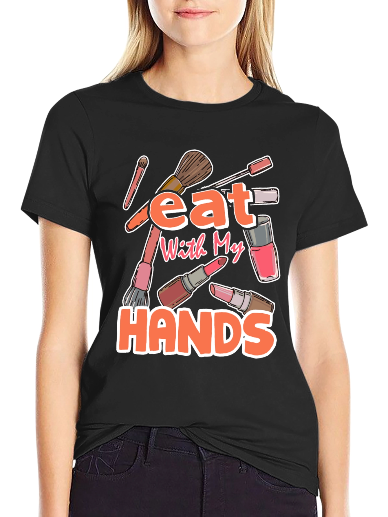 Black Eat With My Hands Makeup T-Shirt view 2
