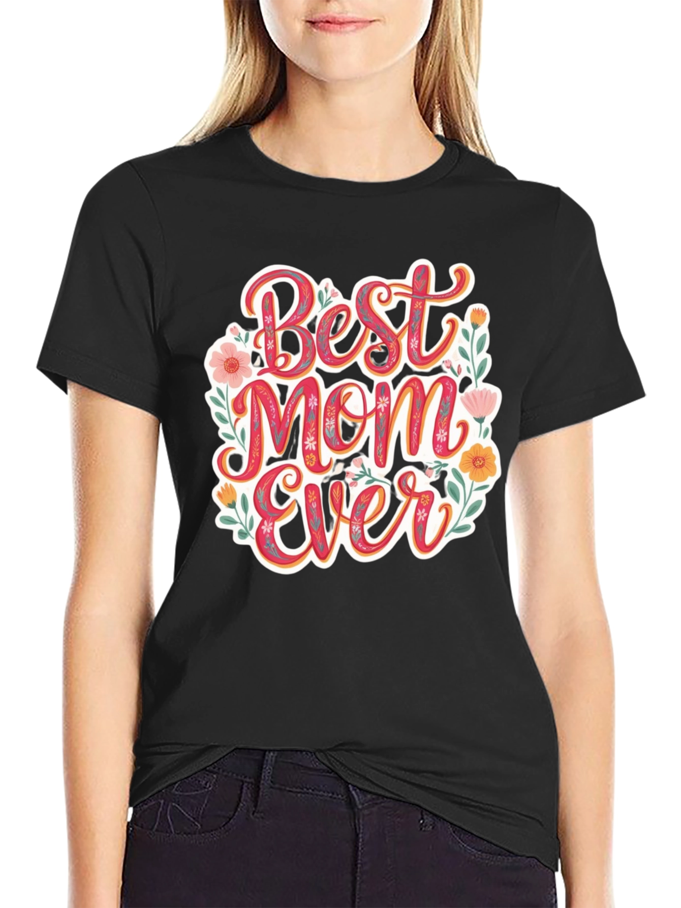 Black Best Mom Ever Floral T-Shirt view 2