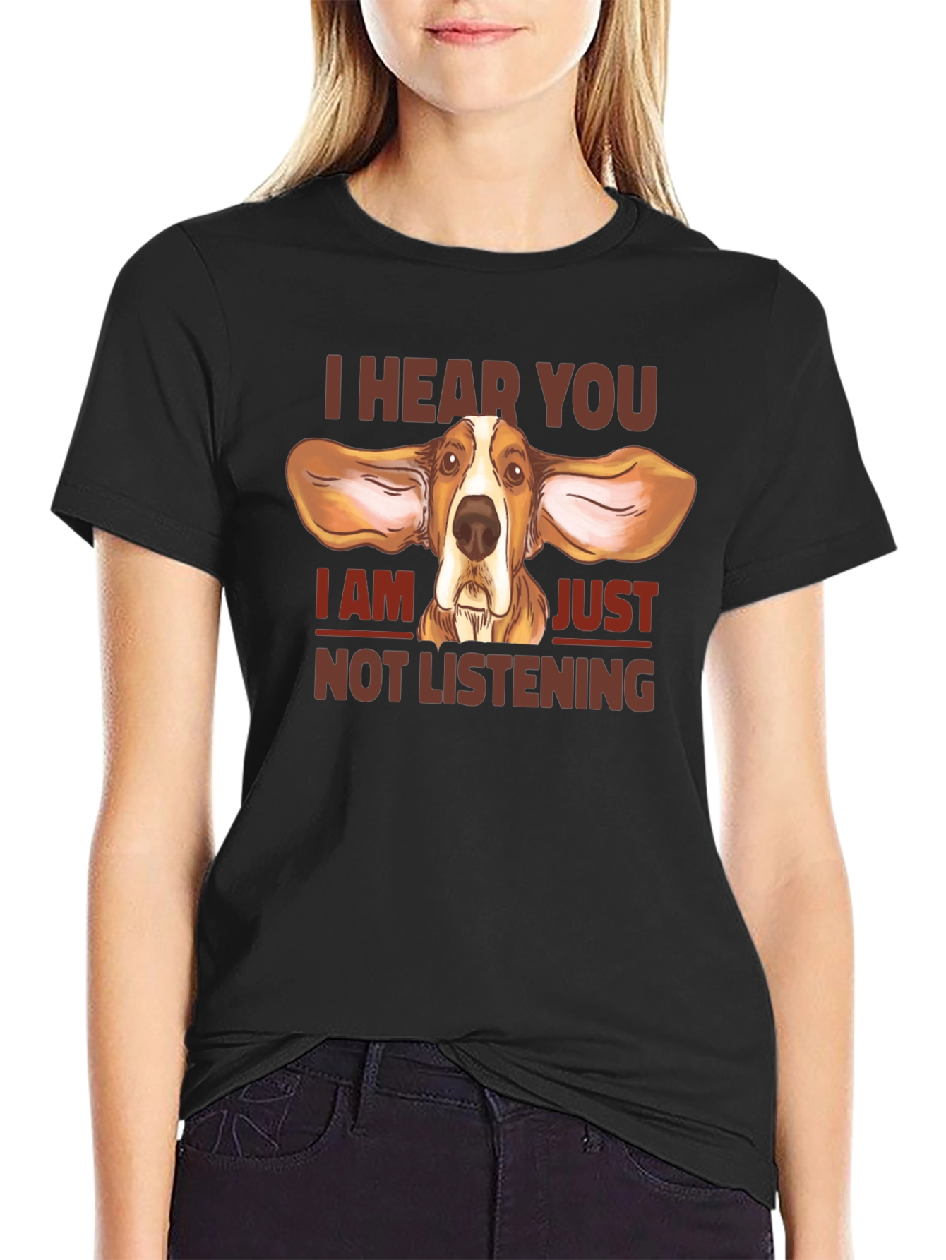 Black Funny Dog T-Shirt: I Hear You, Not Listening! view 2