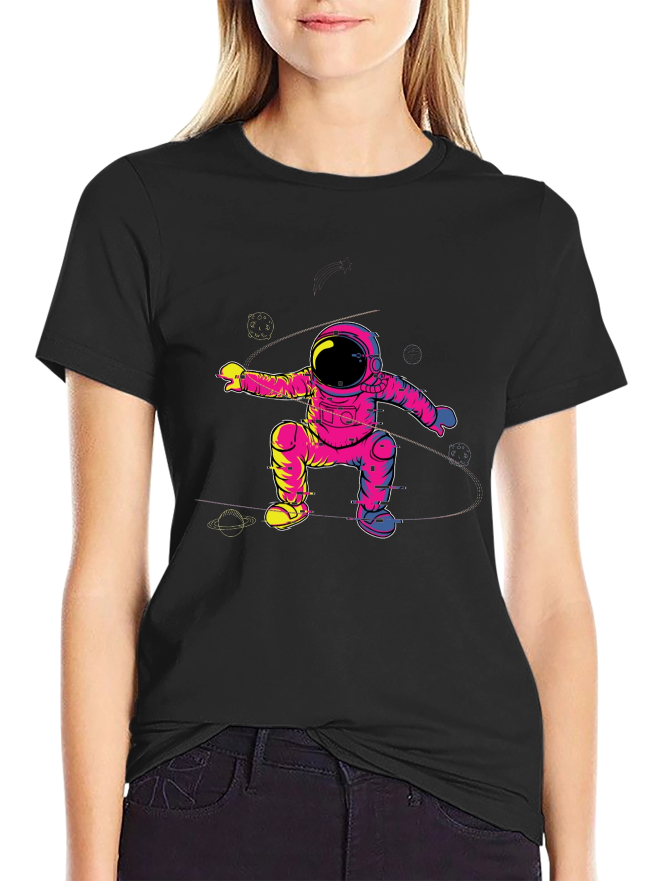 Black Astronaut Graphic Tee - Galaxy Explorer T-Shirt view 2