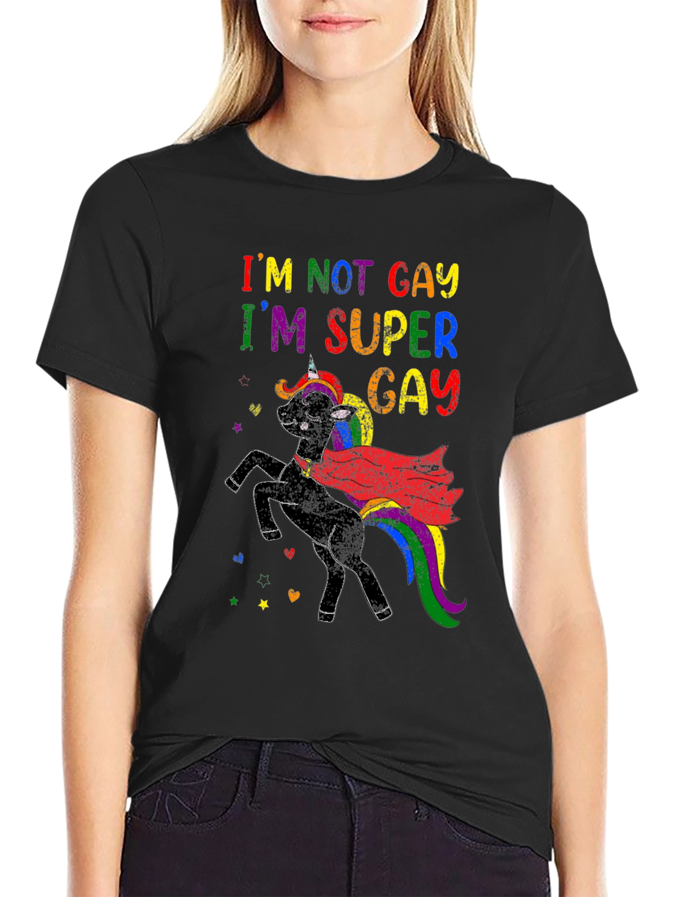 Black I'm Super Gay Unicorn T-Shirt view 2