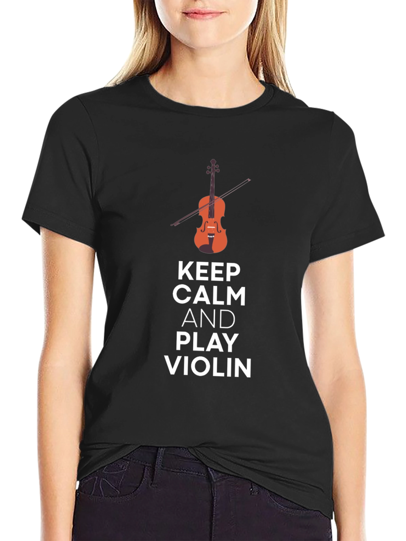 Black Keep Calm and Play Violin Graphic Tee - Black view 2