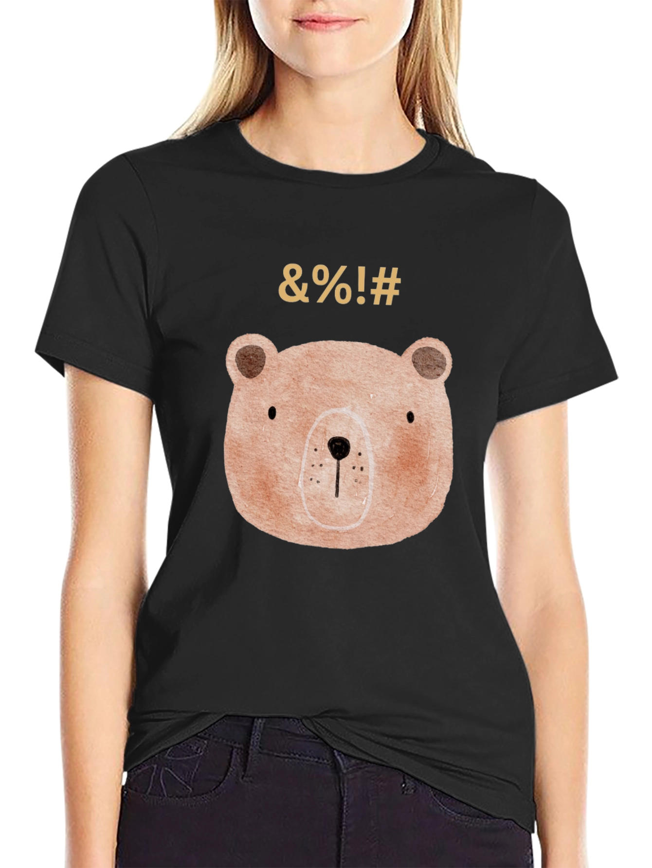 Black Funny Bear Graphic Black T-Shirt view 2